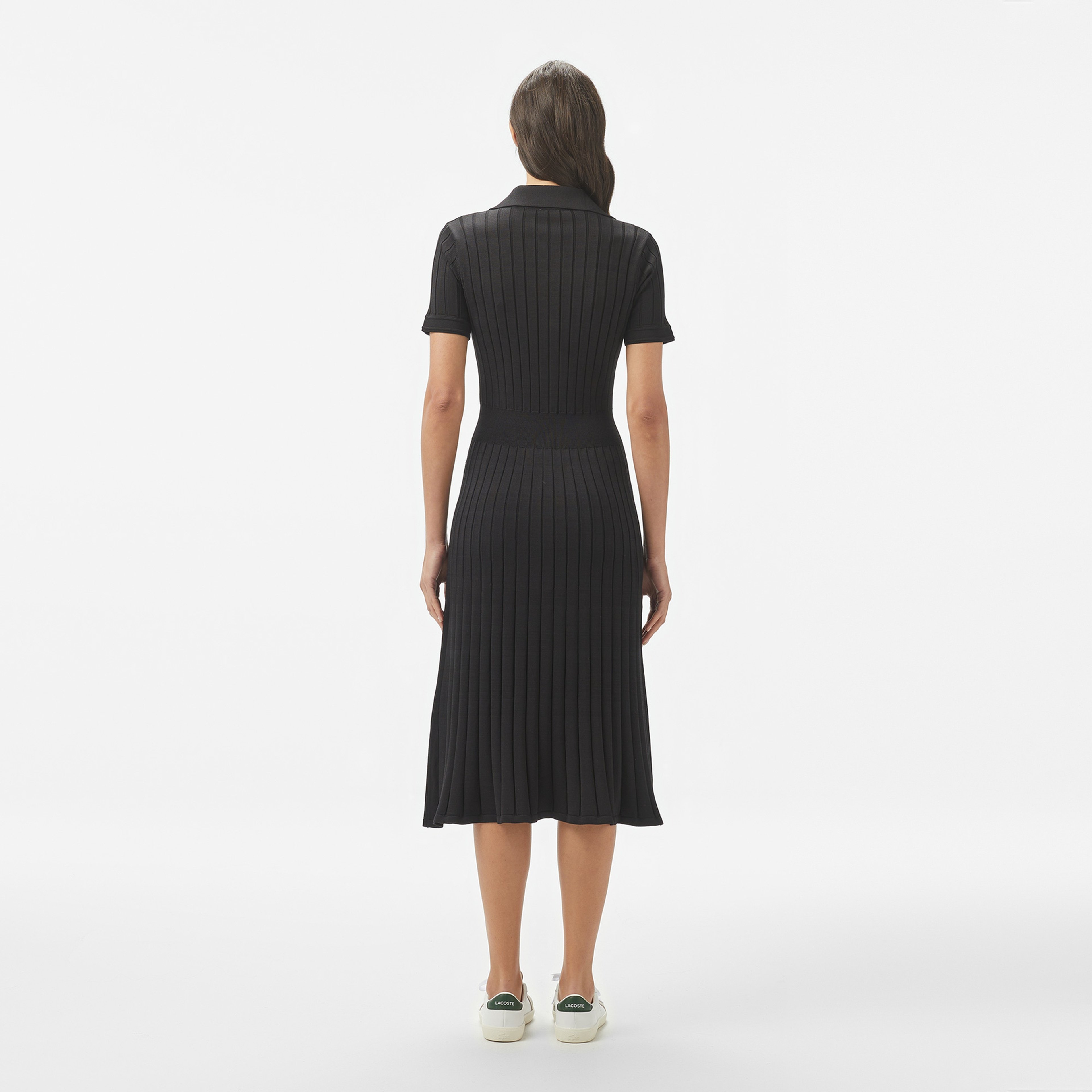 Kadın Flare Fit Kısa Kollu Polo Yaka Siyah Elbise