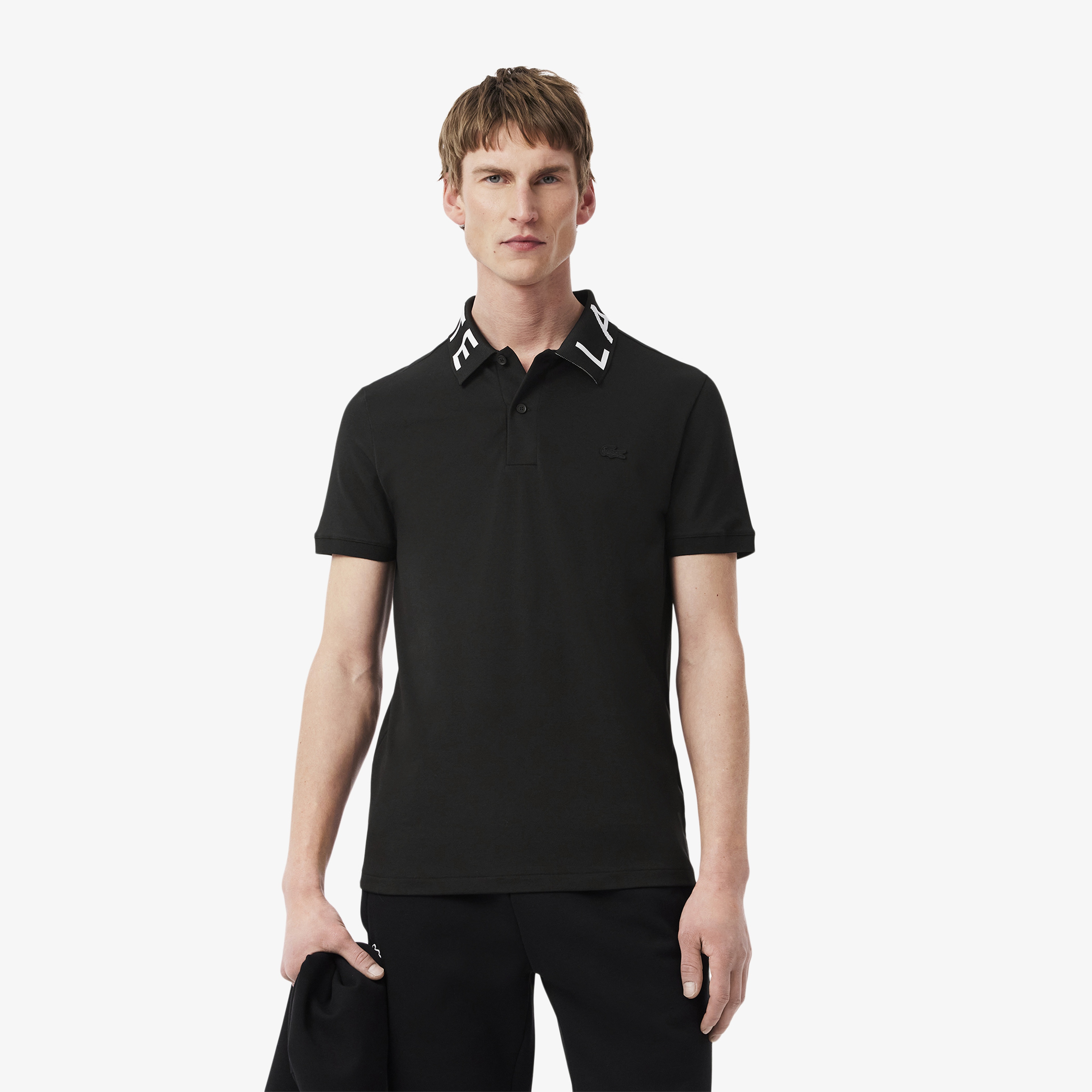 Erkek Slim Fit Baskılı Siyah Polo