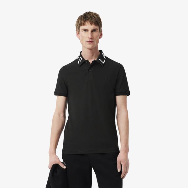 Erkek Slim Fit Baskılı Siyah Polo