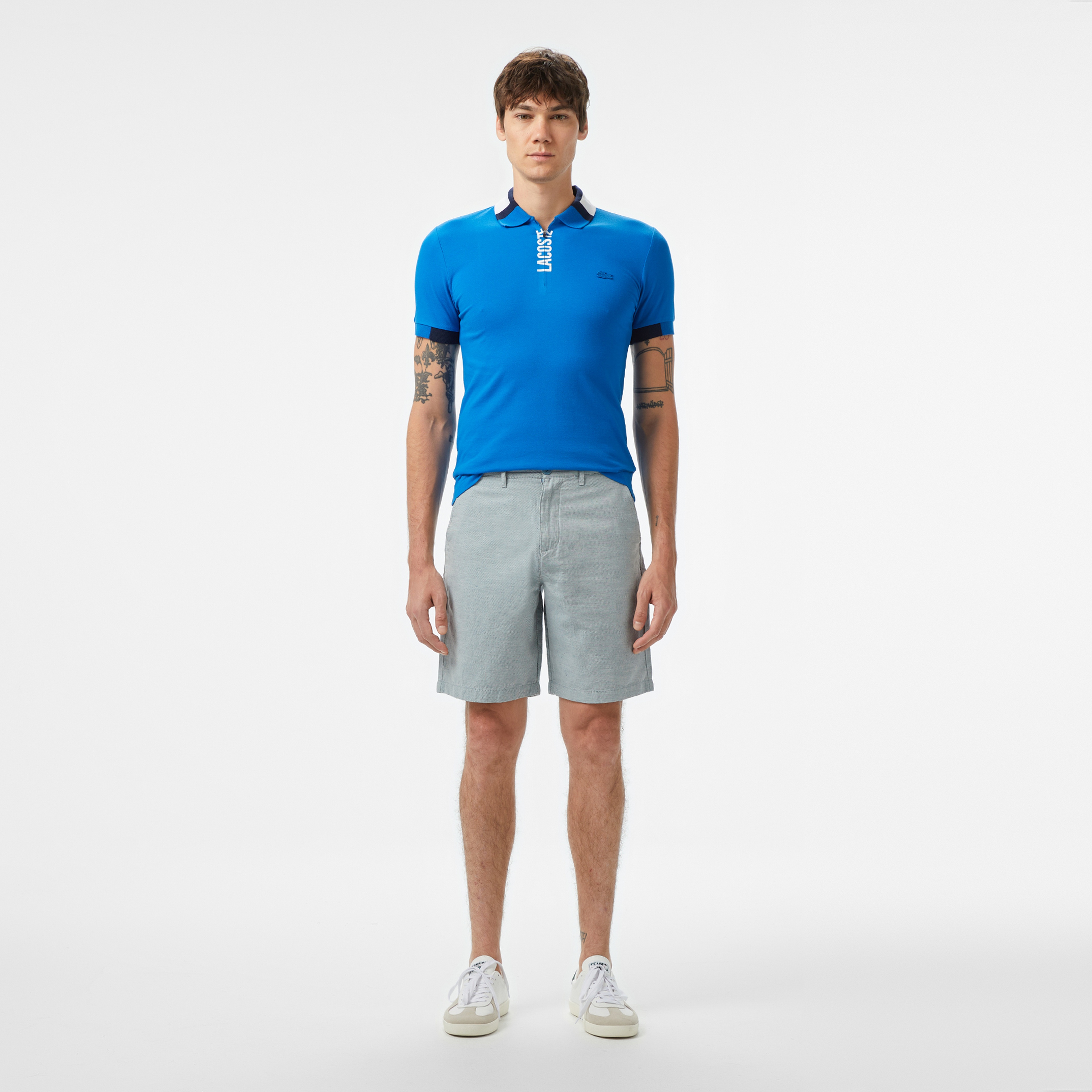 Erkek Regular Fit Yarım Fermuarlı Baskılı Mavi Polo