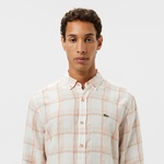 Erkek Regular Fit Ekose Keten Açık Kahverengi Gömlek