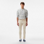 Erkek Regular Fit Ekose Keten Koyu Mavi Gömlek