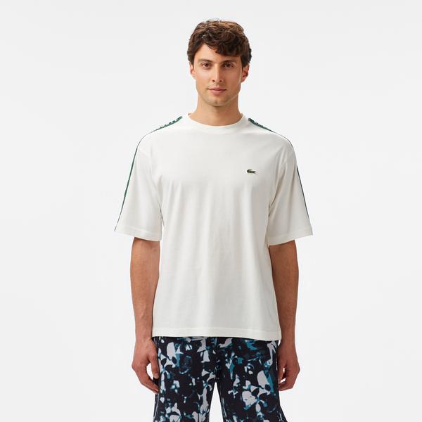 Erkek Relaxed Fit Bisiklet Yaka Baskılı Beyaz T-Shirt