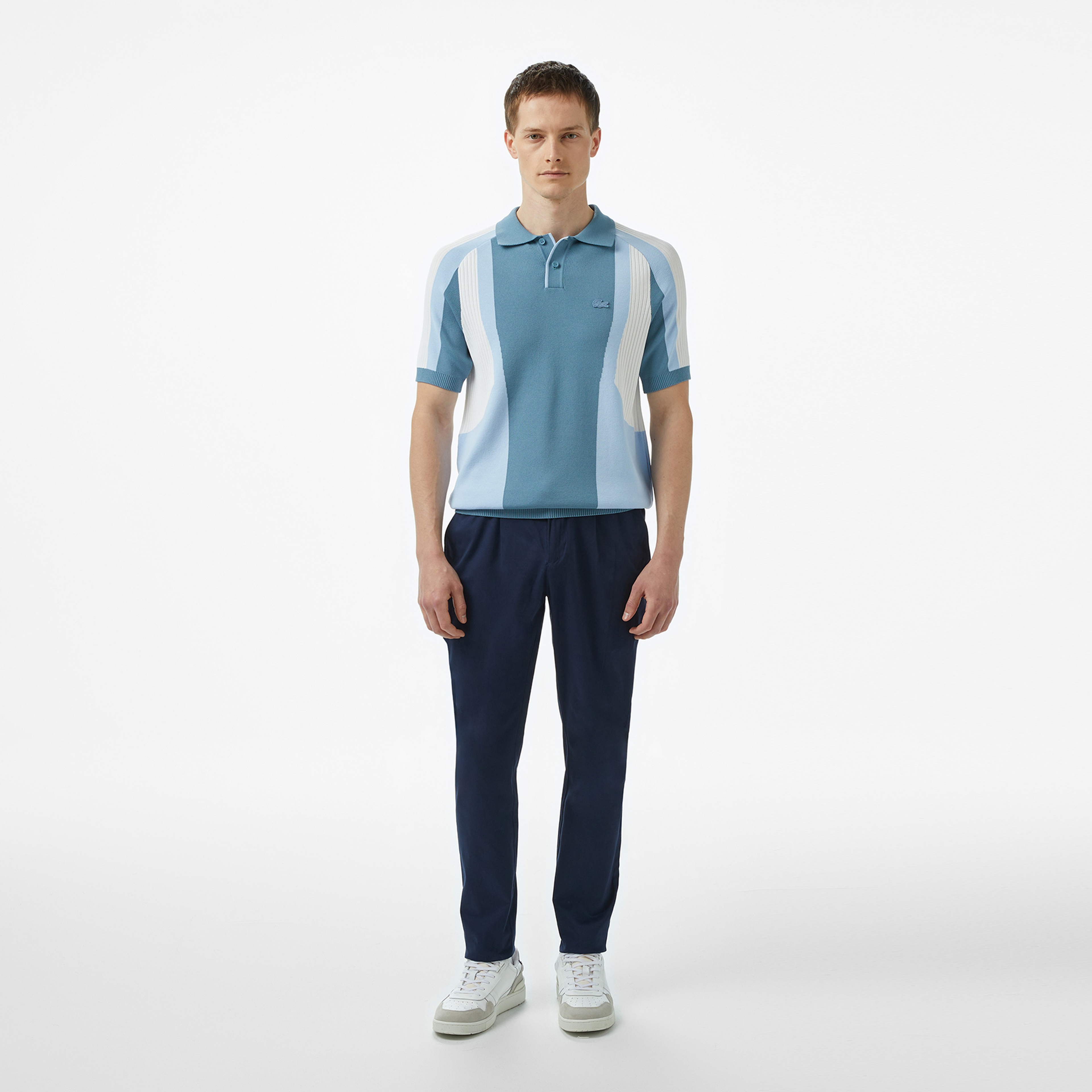 Erkek Regular Fit Kısa Kollu Polo Yaka Renk Bloklu Mavi Triko