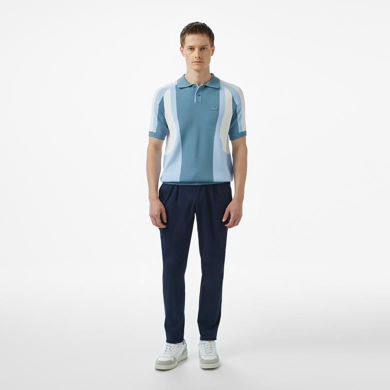 Erkek Regular Fit Kısa Kollu Polo Yaka Renk Bloklu Mavi Triko