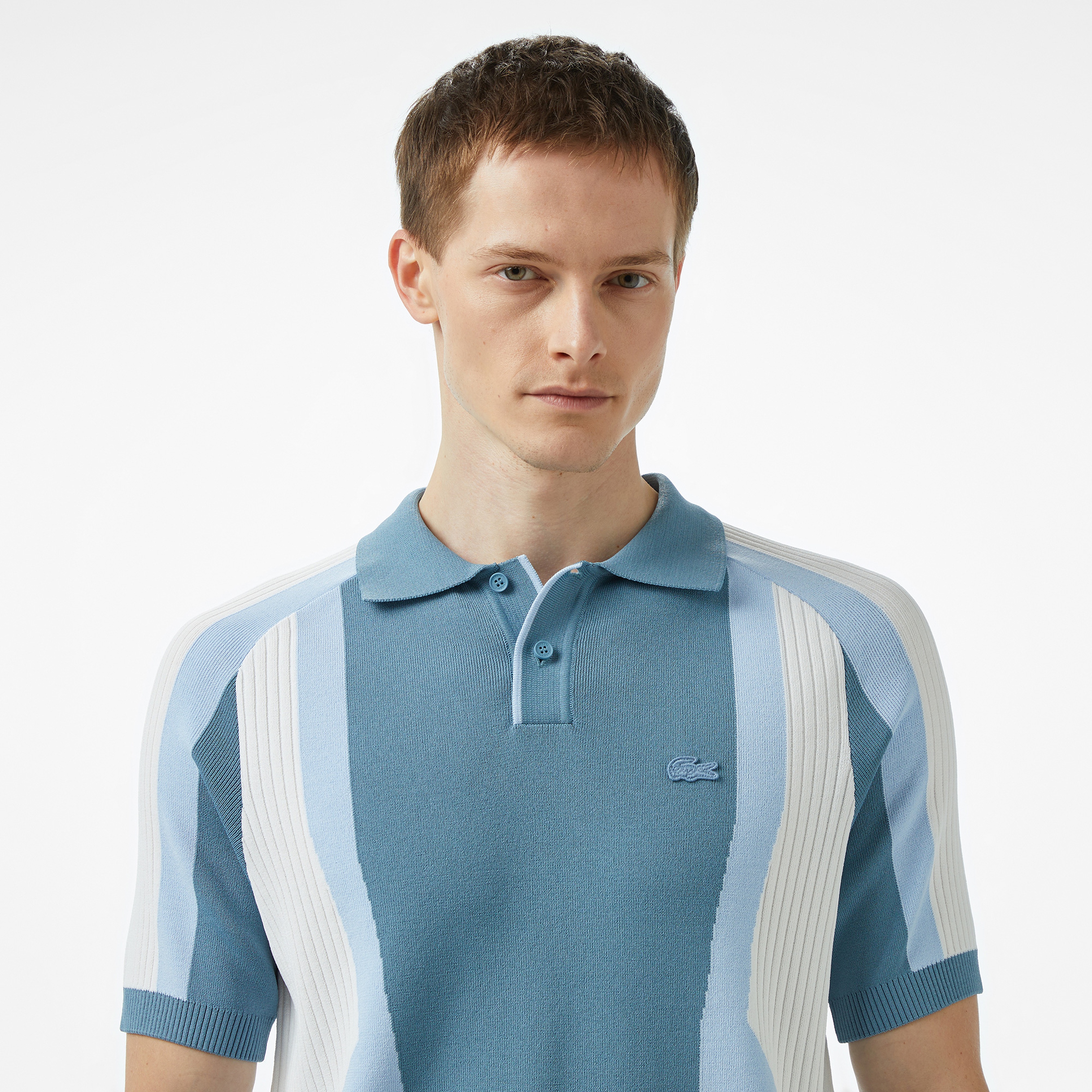 Erkek Regular Fit Kısa Kollu Polo Yaka Renk Bloklu Mavi Triko