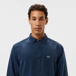 Erkek Slim Fit Düğmeli Yaka Lacivert Gömlek