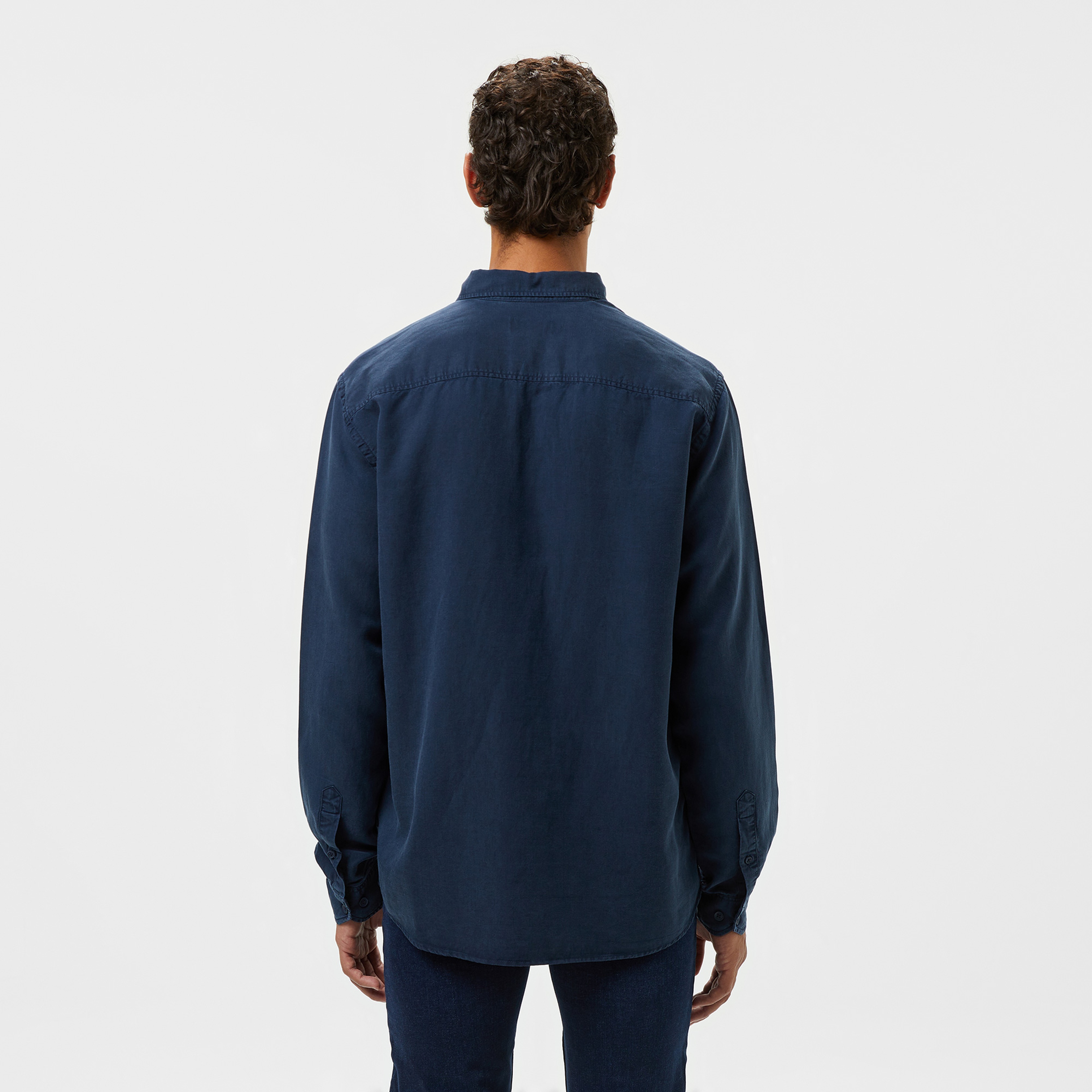 Erkek Slim Fit Düğmeli Yaka Lacivert Gömlek