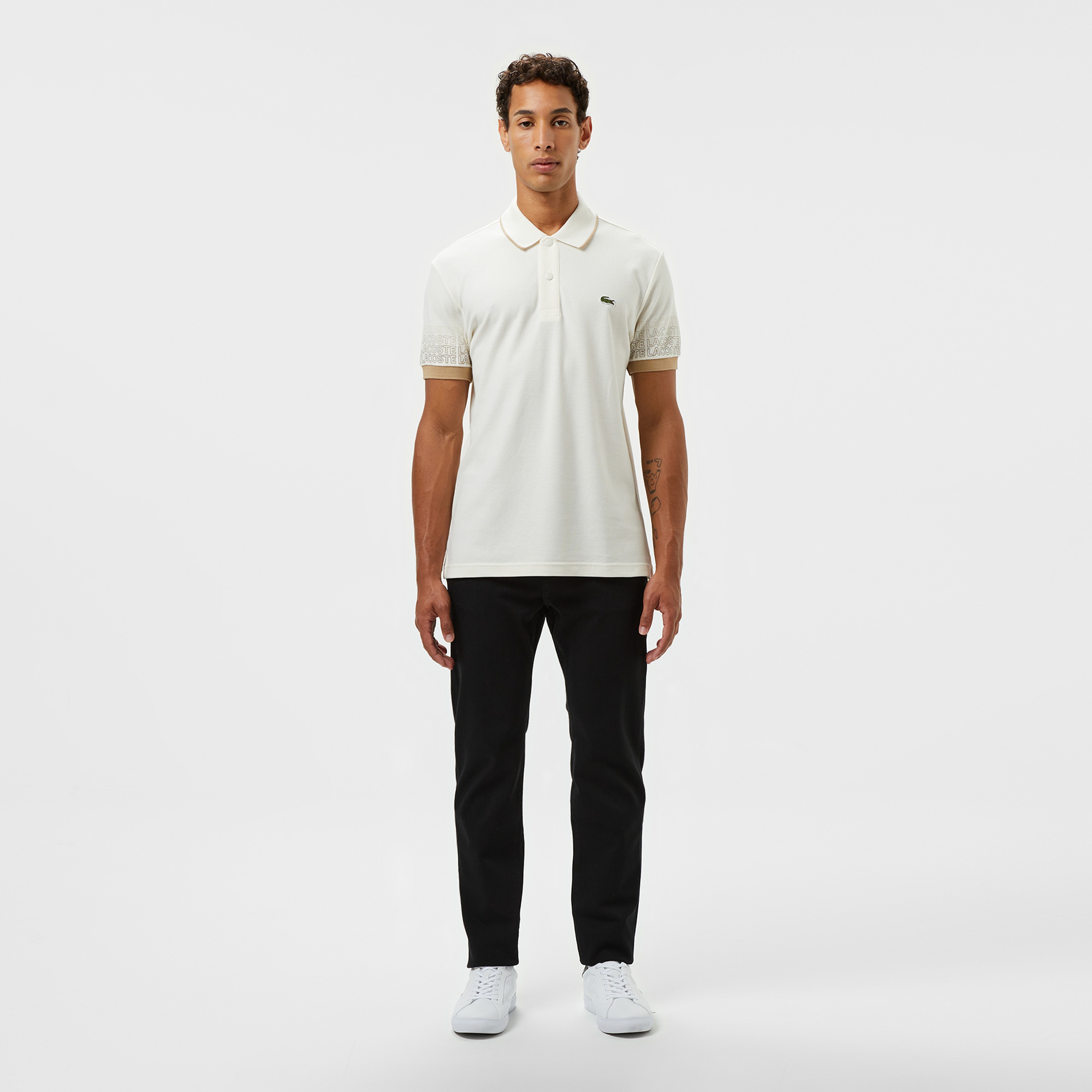 Loose Fit Erkek Baskılı Beyaz Polo