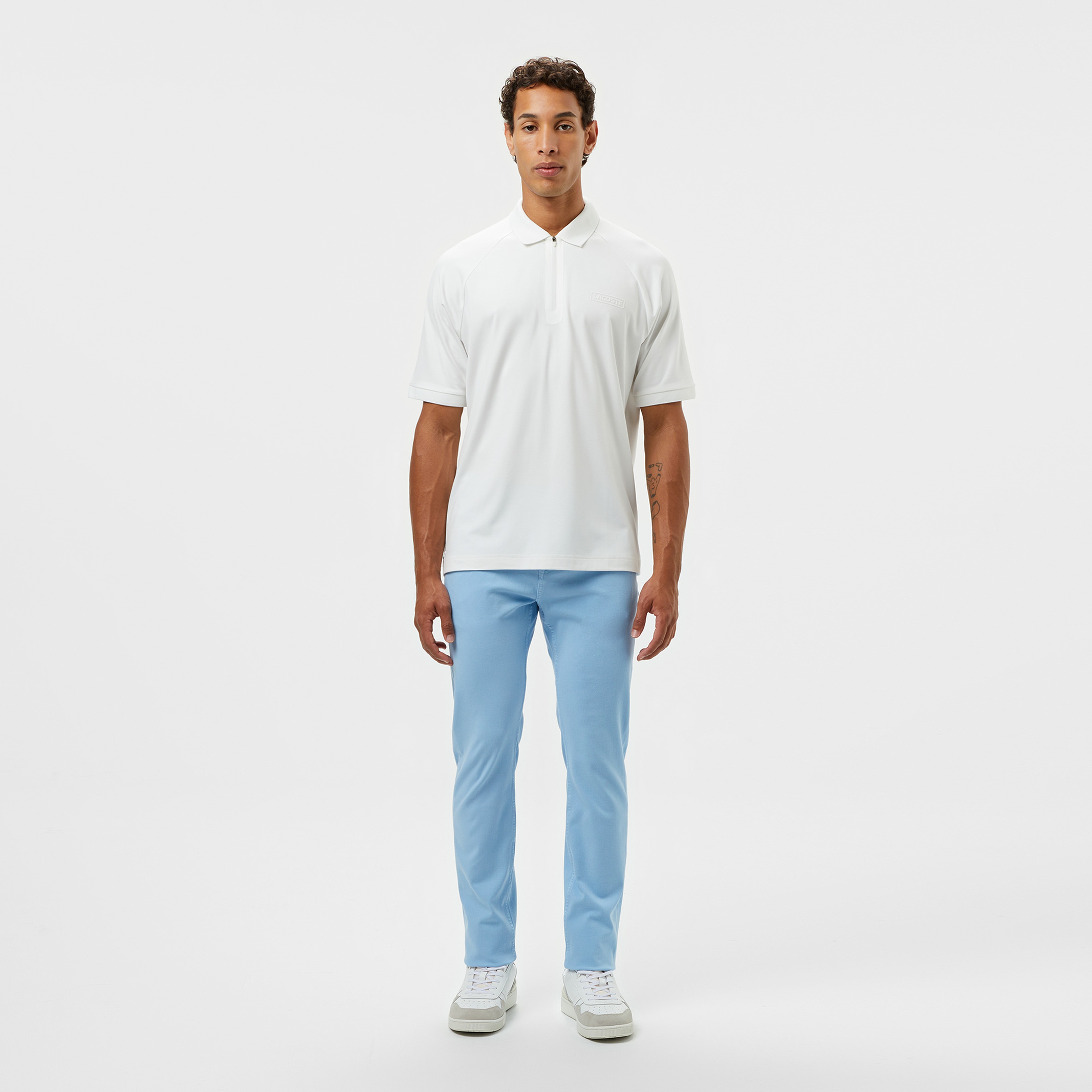 Erkek Oversize Fit Yarım Fermuarlı Beyaz Polo