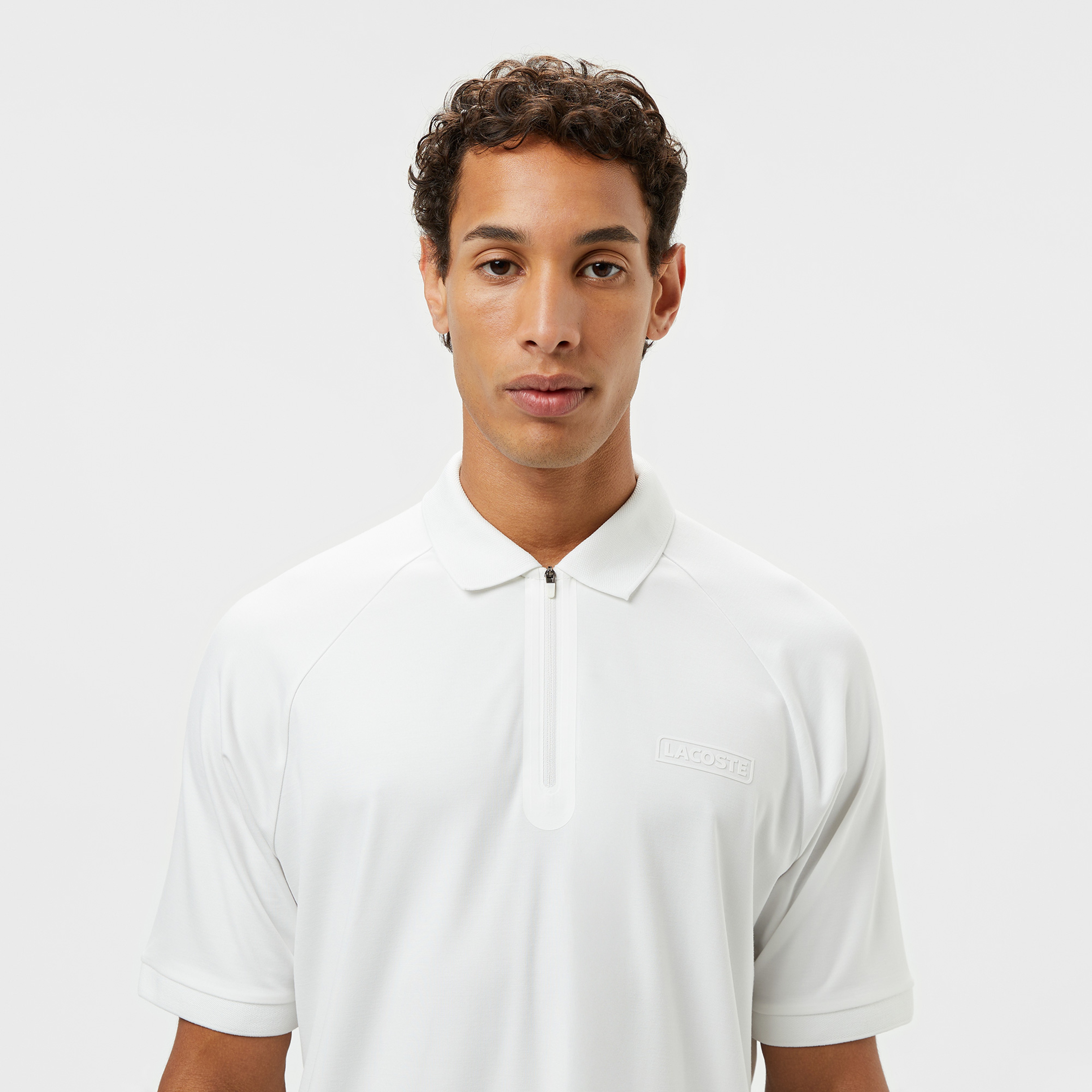 Erkek Oversize Fit Yarım Fermuarlı Beyaz Polo