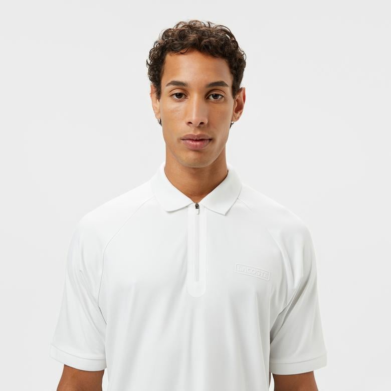 Erkek Oversize Fit Yarım Fermuarlı Beyaz Polo