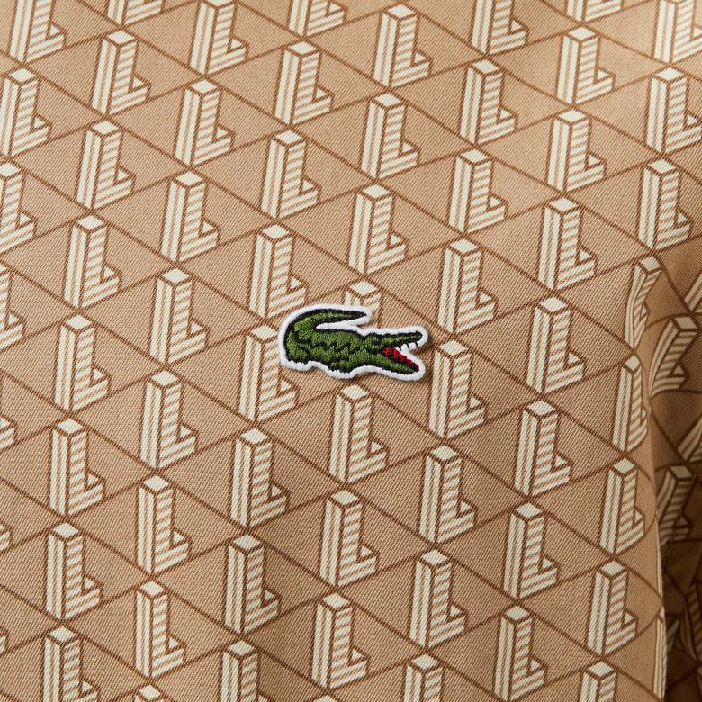 Erkek Loose Fit Monogram Bej Ceket