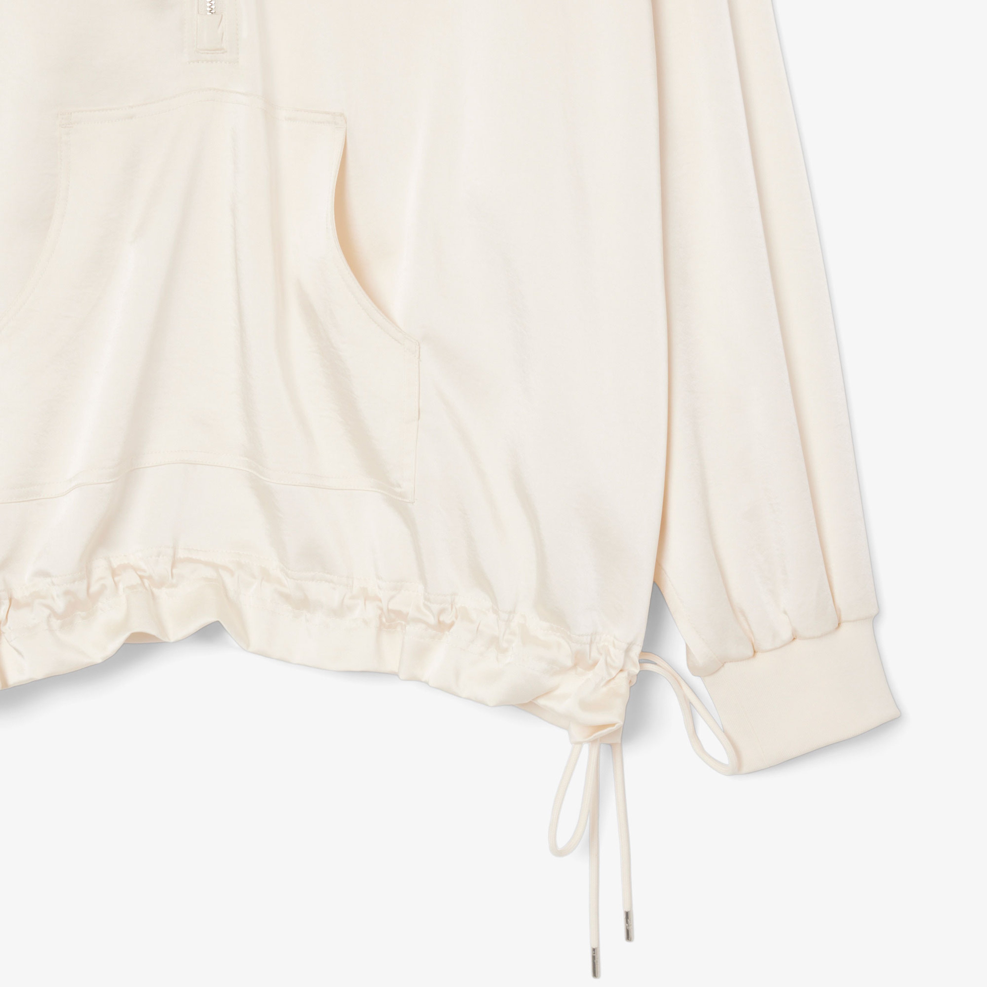 Kadın Oversize Fit Yarım Fermuarlı Krem Sweatshirt