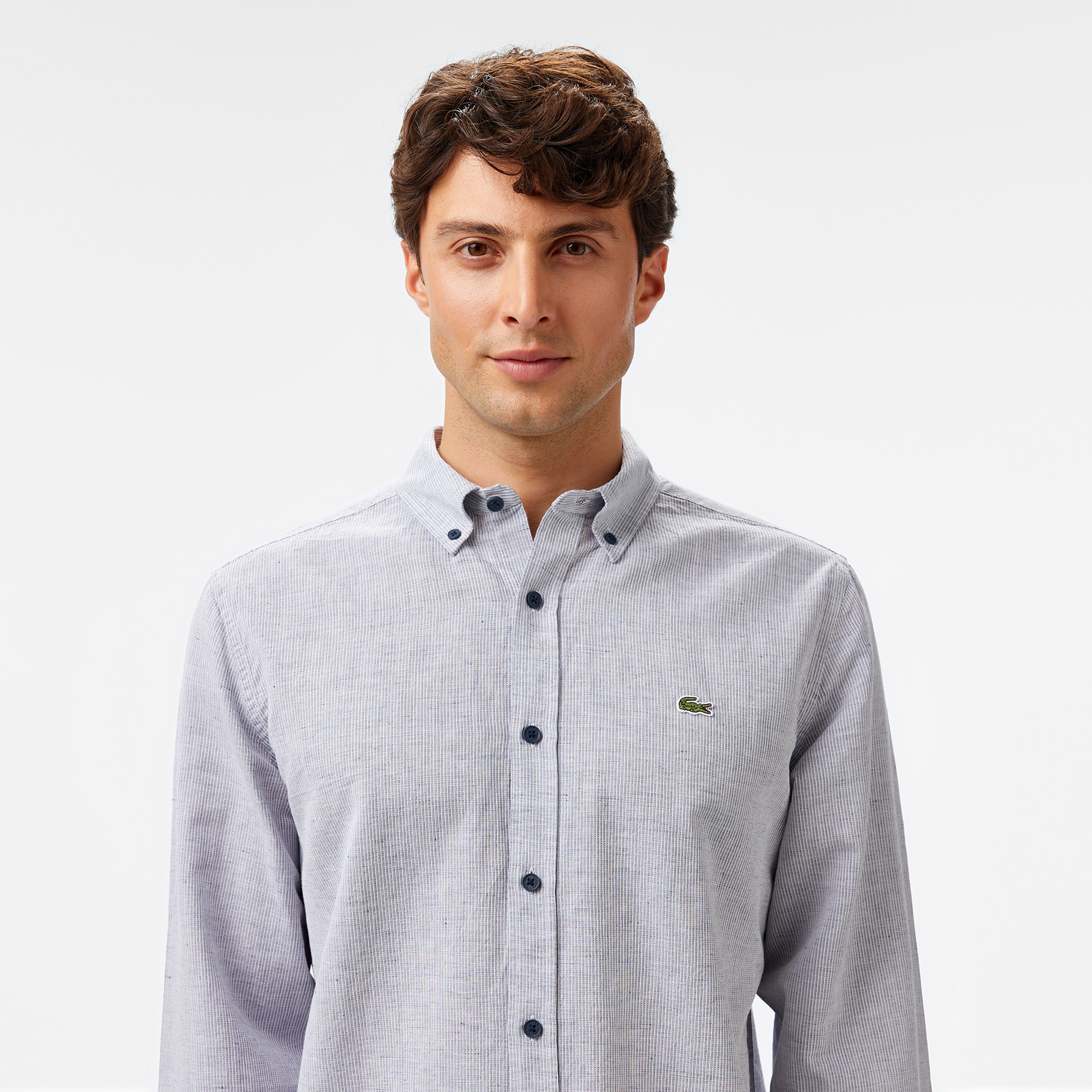 Erkek Regular Fit Düğmeli Yaka Lacivert Gömlek