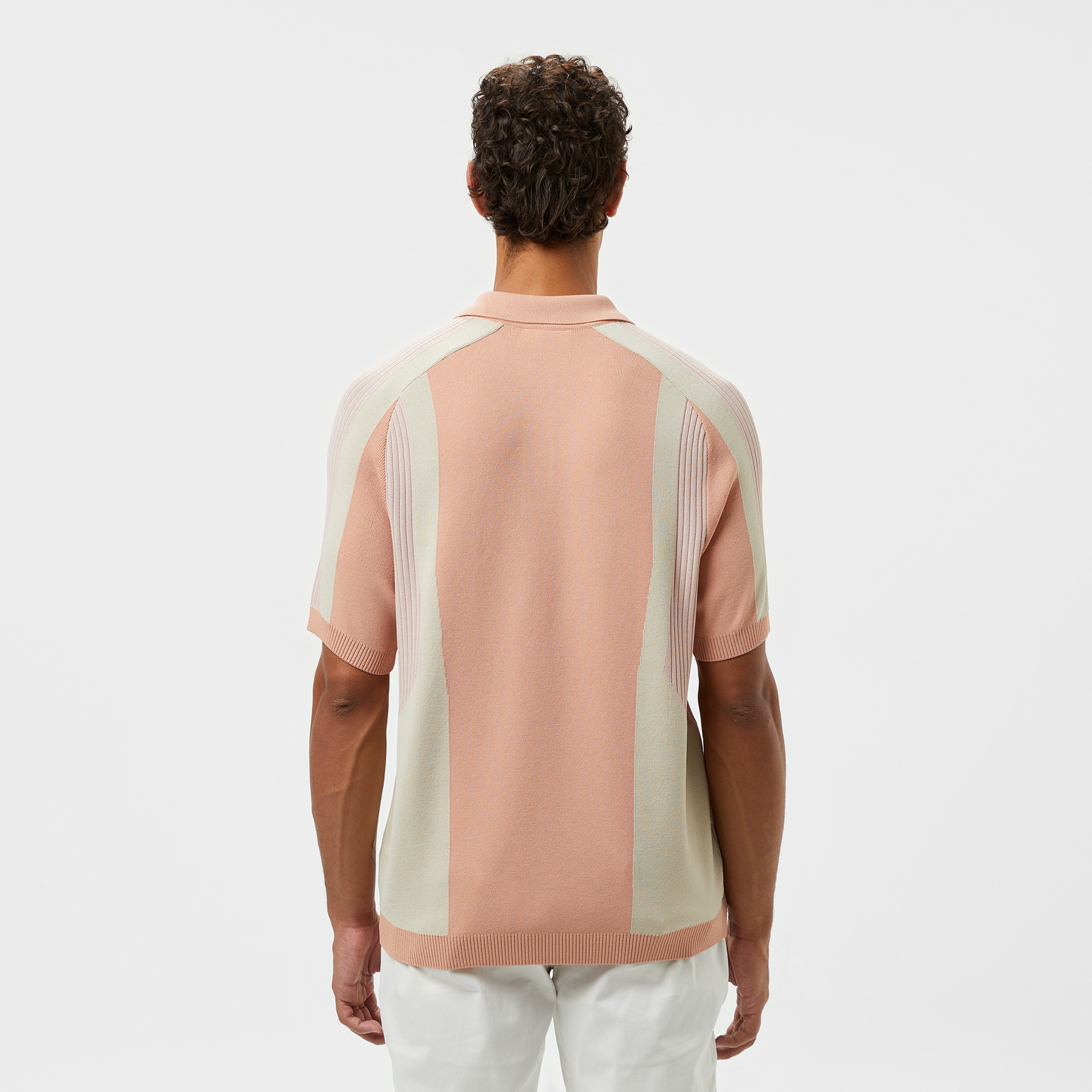 Erkek Regular Fit Kısa Kollu Polo Yaka Renk Bloklu Pembe Triko