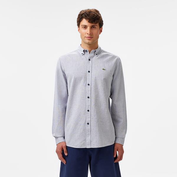 Erkek Regular Fit Düğmeli Yaka Lacivert Gömlek