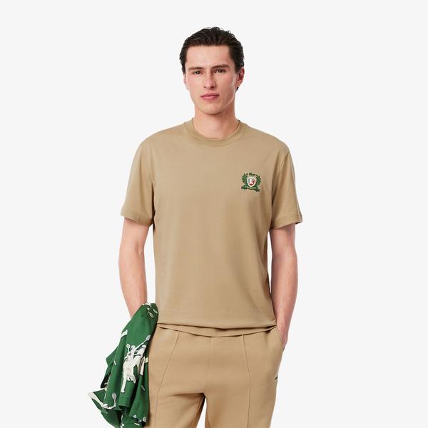 Erkek Classic Fit Bisiklet Yaka Bej T-Shirt