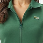 Kadın Classic Fit Kısa Kollu Yarım Fermuarlı Renk Bloklu Koyu Yeşil Elbise