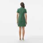 Kadın Classic Fit Kısa Kollu Yarım Fermuarlı Renk Bloklu Koyu Yeşil Elbise