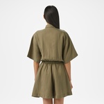 Kadın Flare Fit Kısa Kollu Gömlek Yaka Haki Elbise