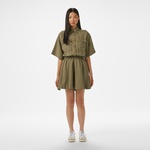 Kadın Flare Fit Kısa Kollu Gömlek Yaka Haki Elbise