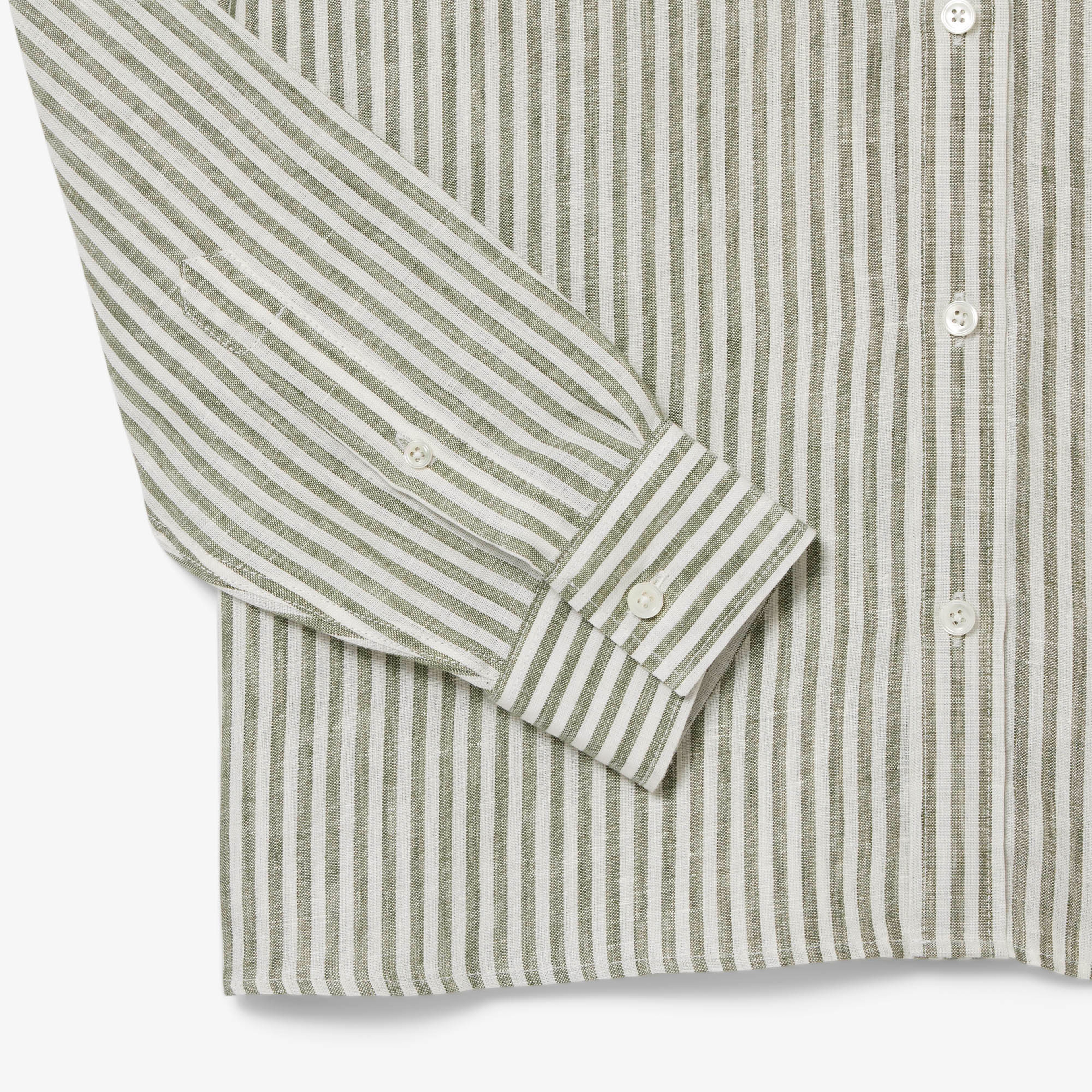 Erkek Regular Fit Düğmeli Yaka Çizgili Keten Haki Gömlek