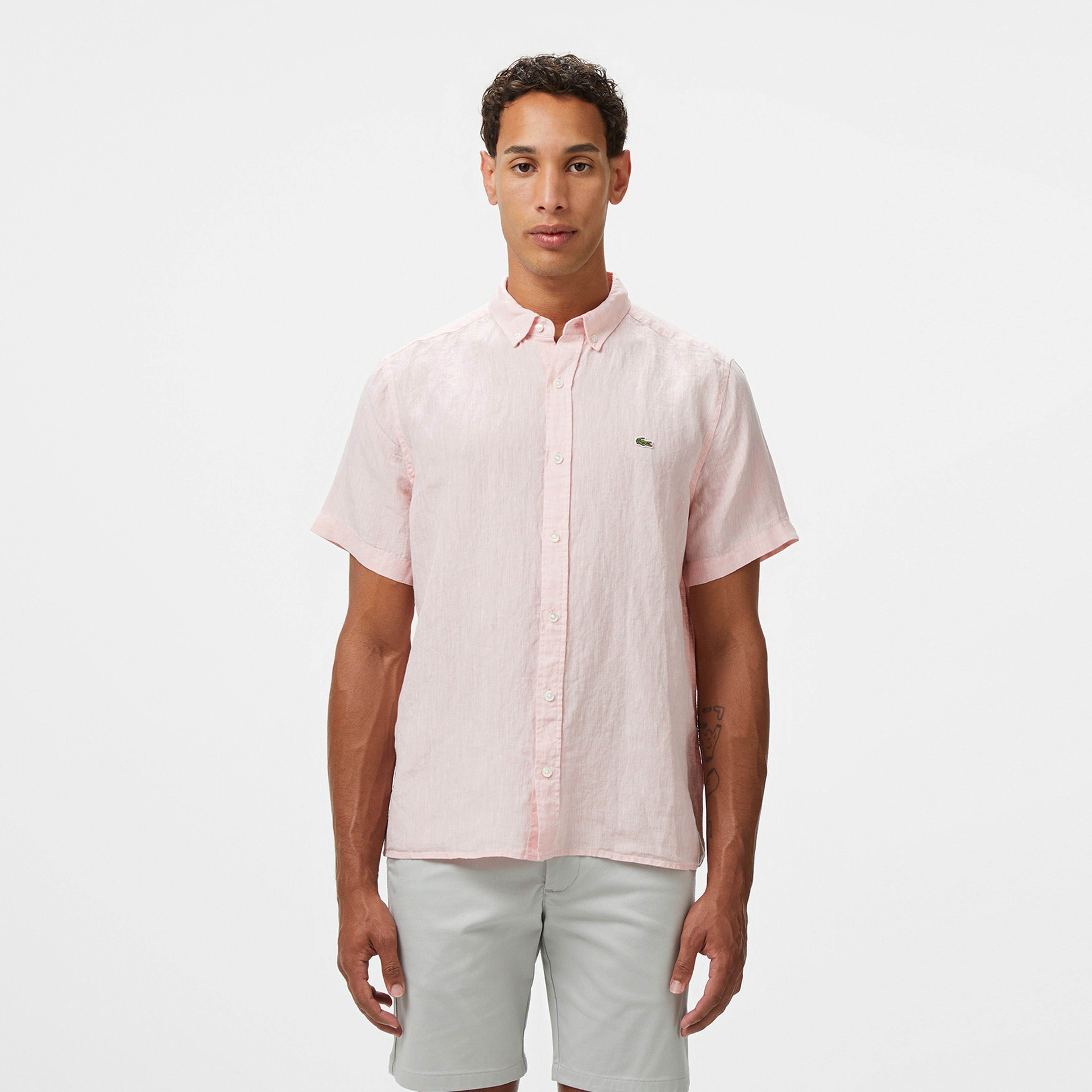 Lacoste Erkek Regular Fit Düğmeli Yaka Kısa Kollu Pembe Gömlek