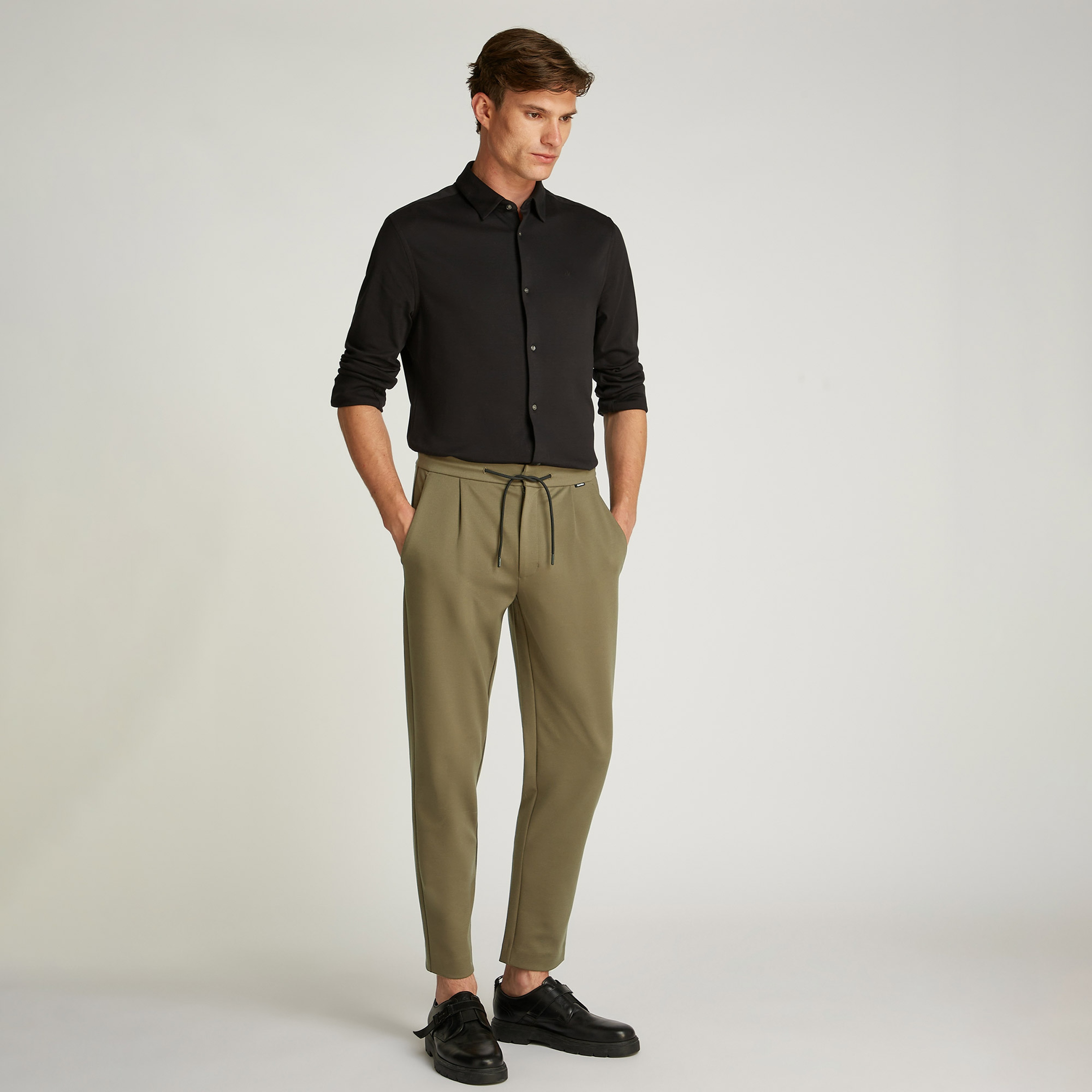 Calvin Klein Comfort Knit Tapered Pleat Erkek Gri Pantolon