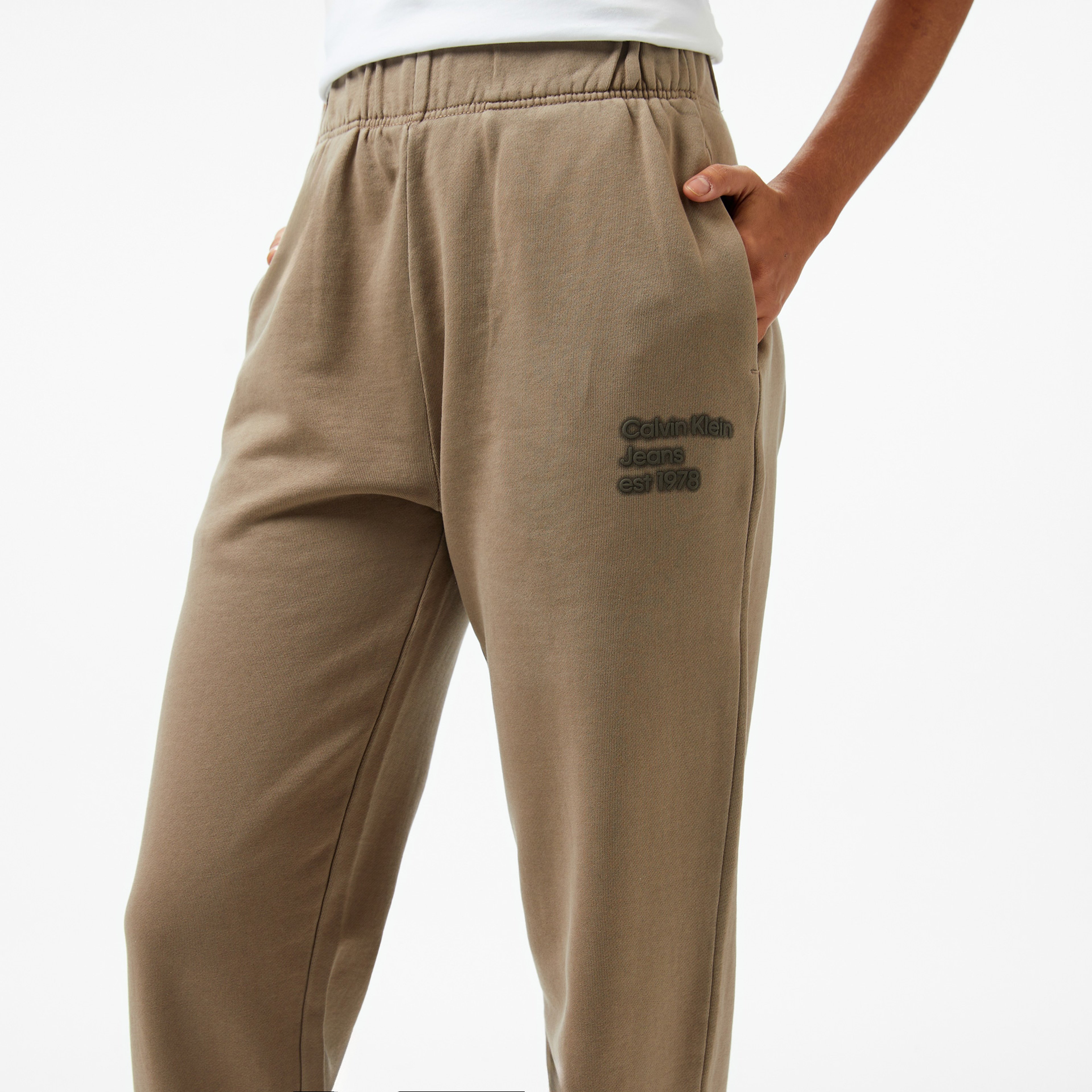 Calvin Klein Washed Puff Print Jog Kadın Bej Eşofman Altı