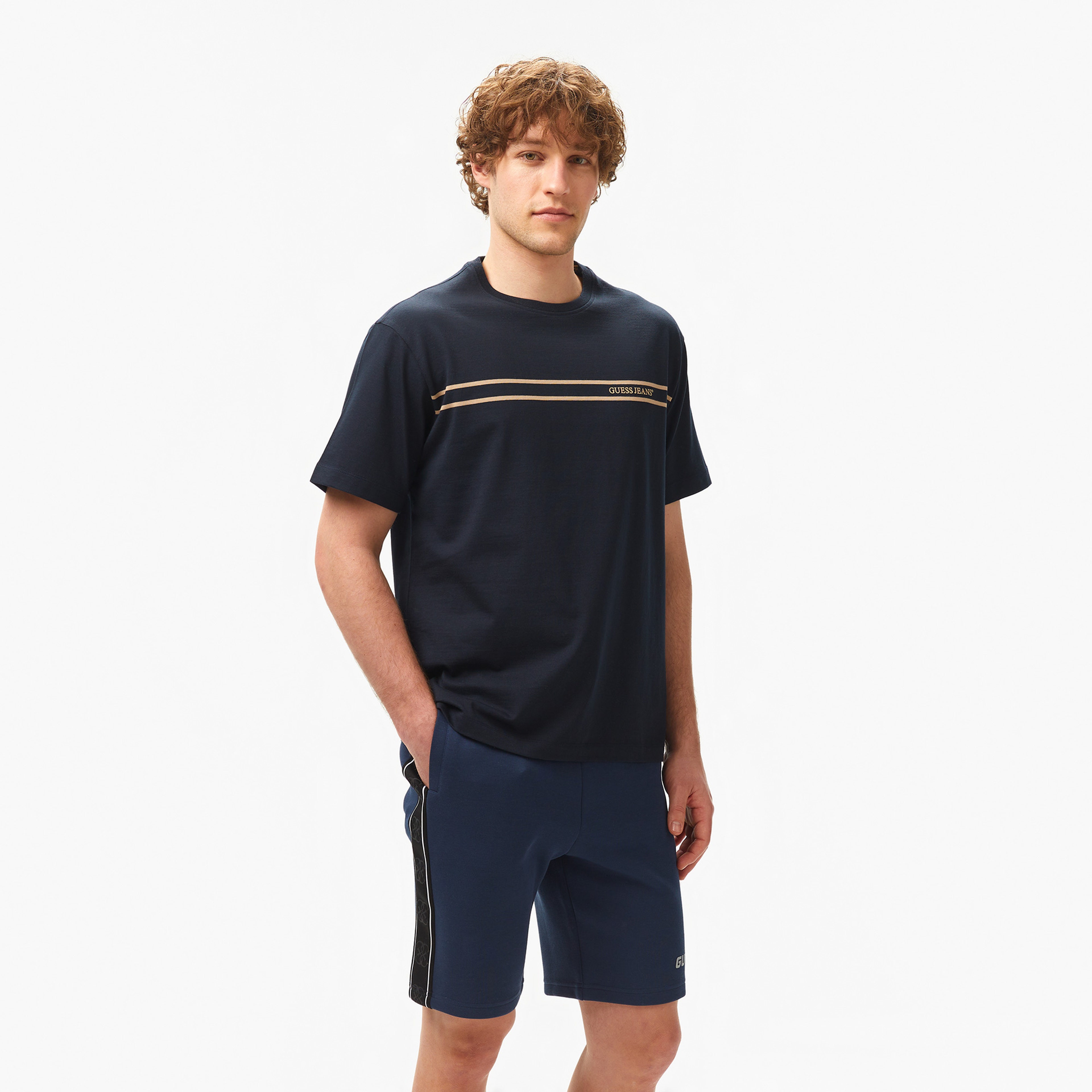 Guess Cn Reg Chest S Mid Organic Heavy 205 Erkek Lacivert T-Shirt