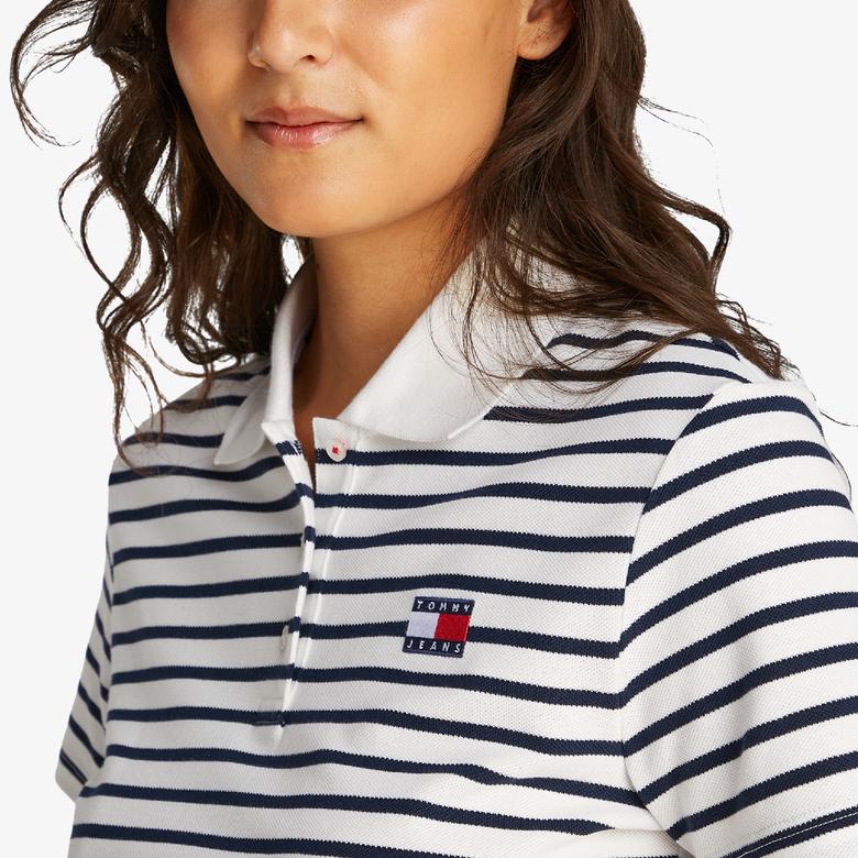 Tommy Jeans Crp Badge Kadın Beyaz Polo