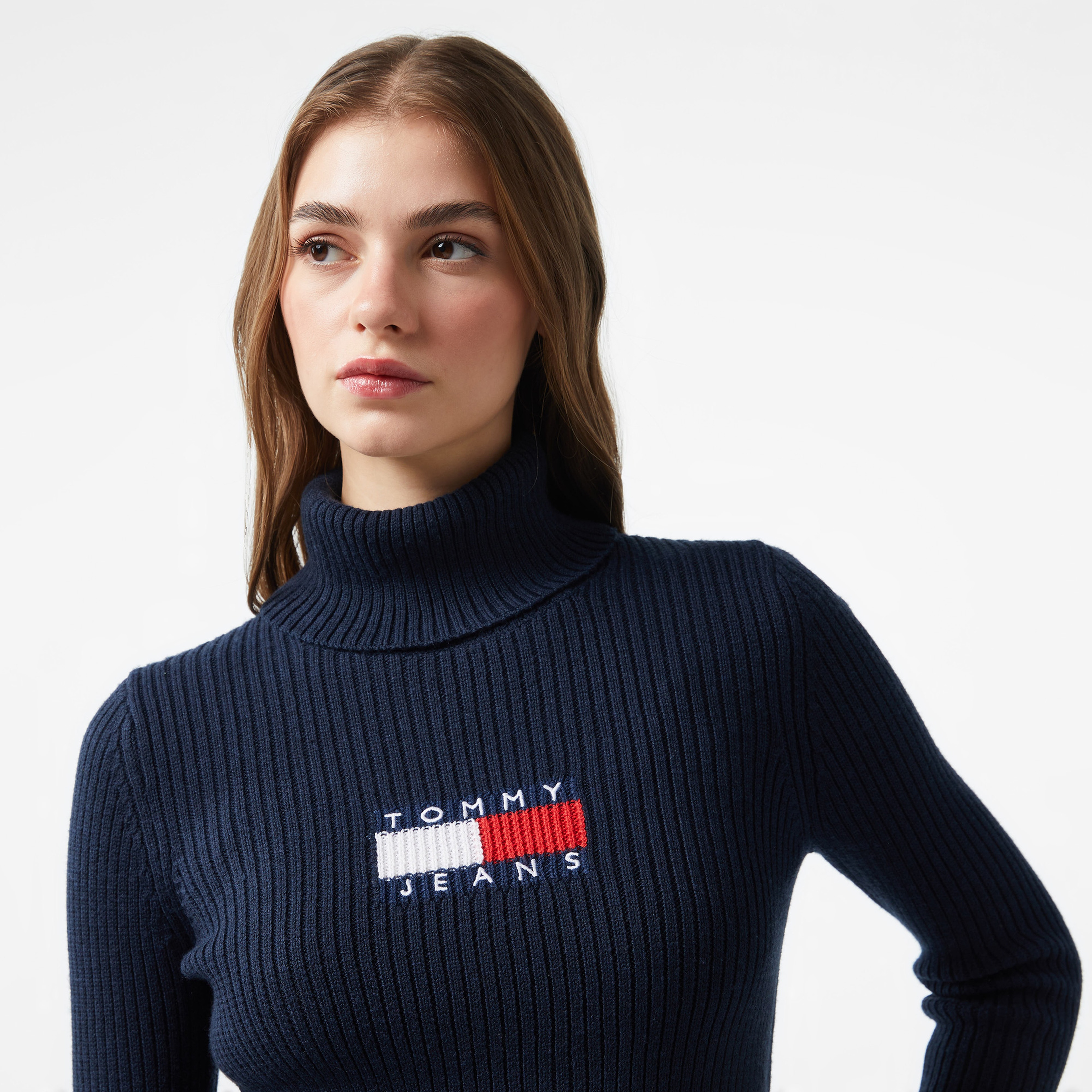 Tommy Hilfiger Jeans Melange Trtlnck Flag Kadın Lacivert Kazak