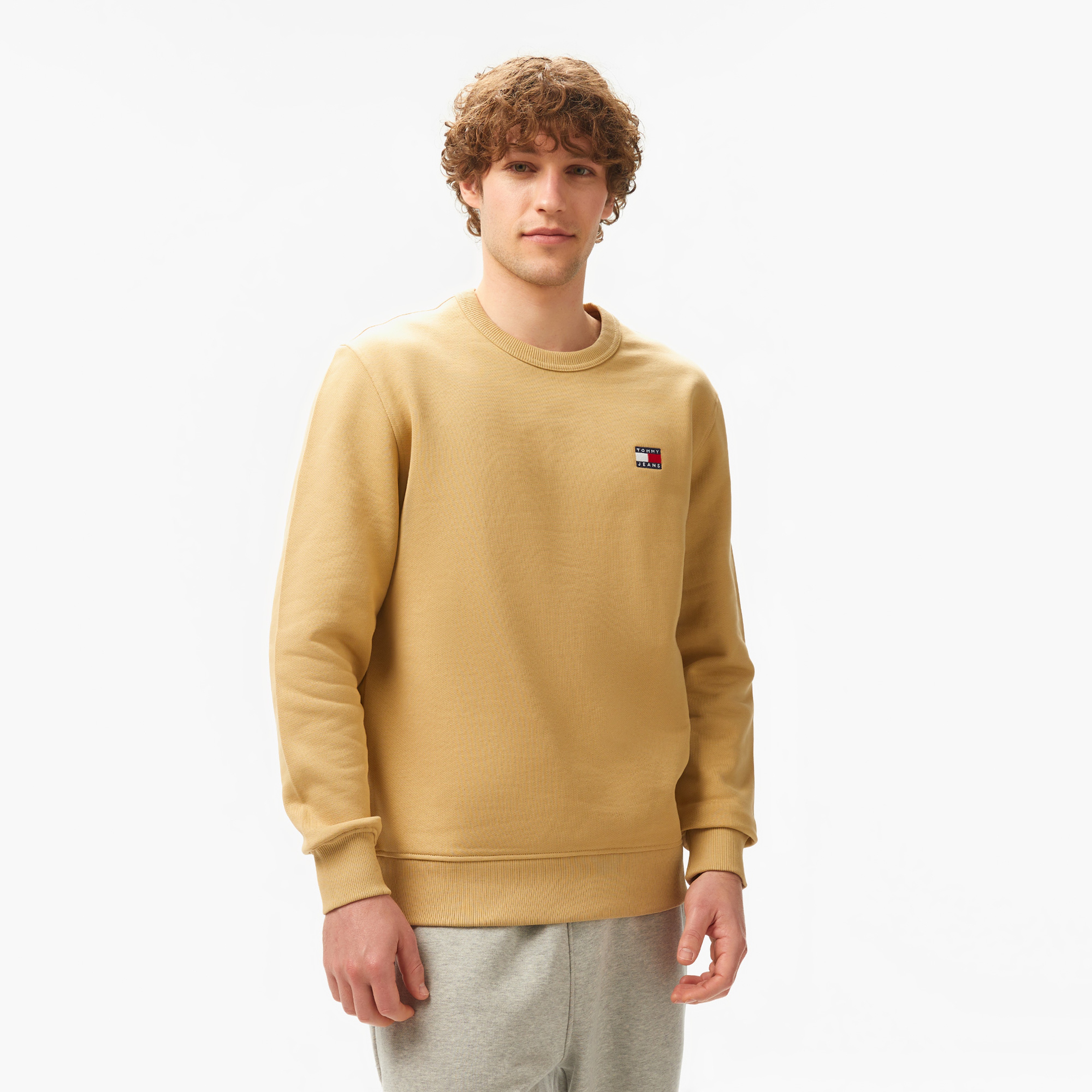Tommy Jeans Reg Badge Crew Ext Erkek Bej Sweatshirt