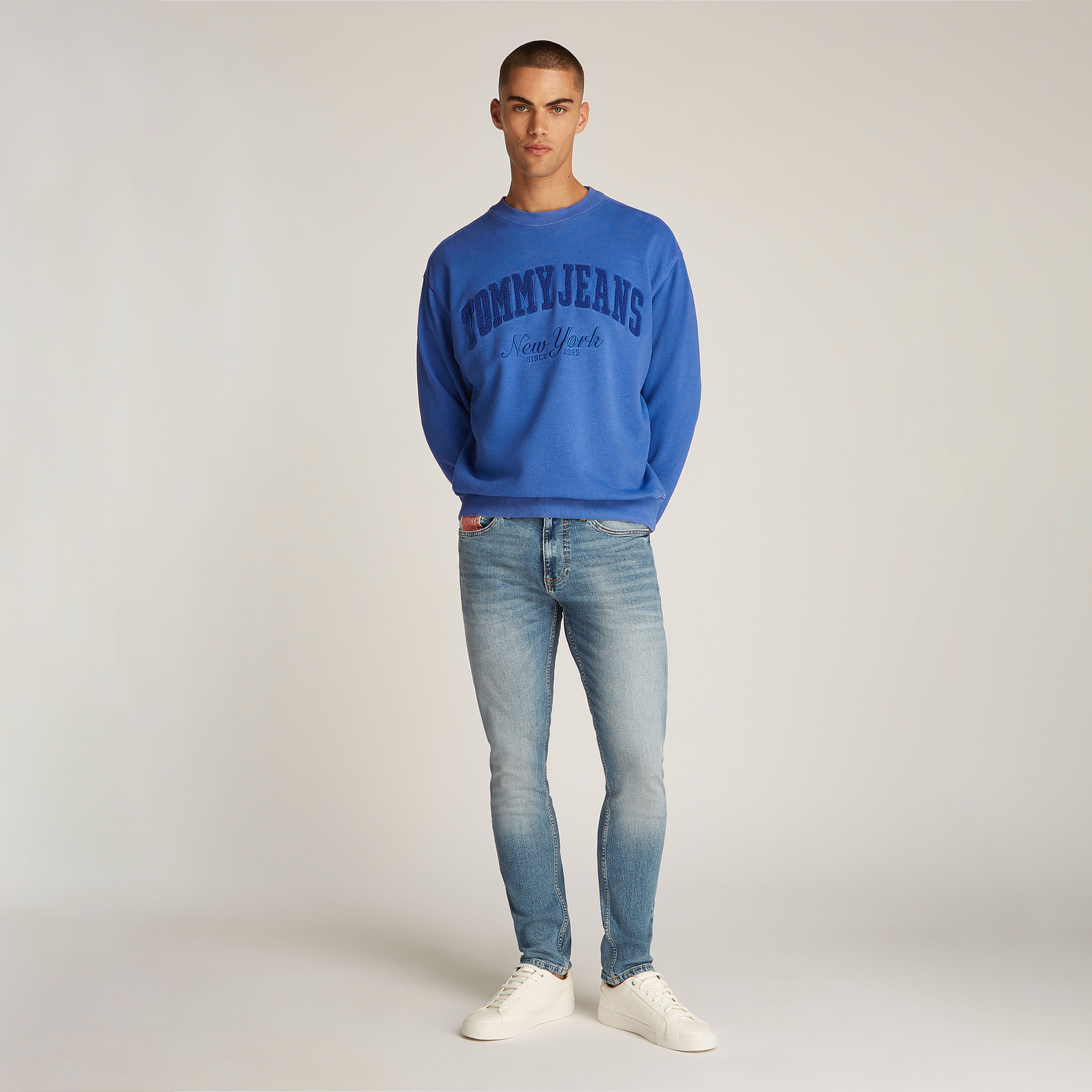 Tommy Jeans Rlx Vintage Varsity Crew Erkek Mavi Sweatshirt