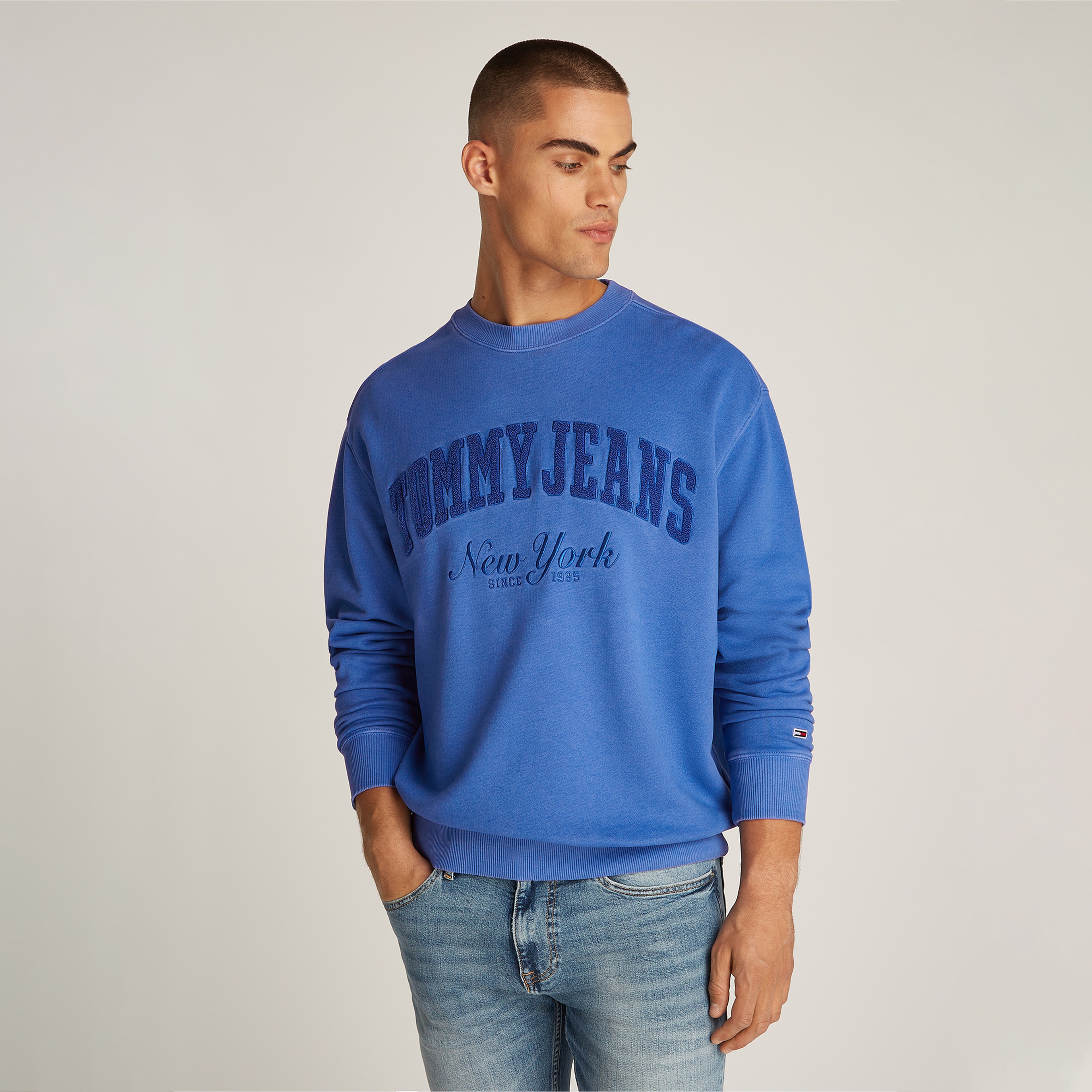 Tommy Jeans Rlx Vintage Varsity Crew Erkek Mavi Sweatshirt