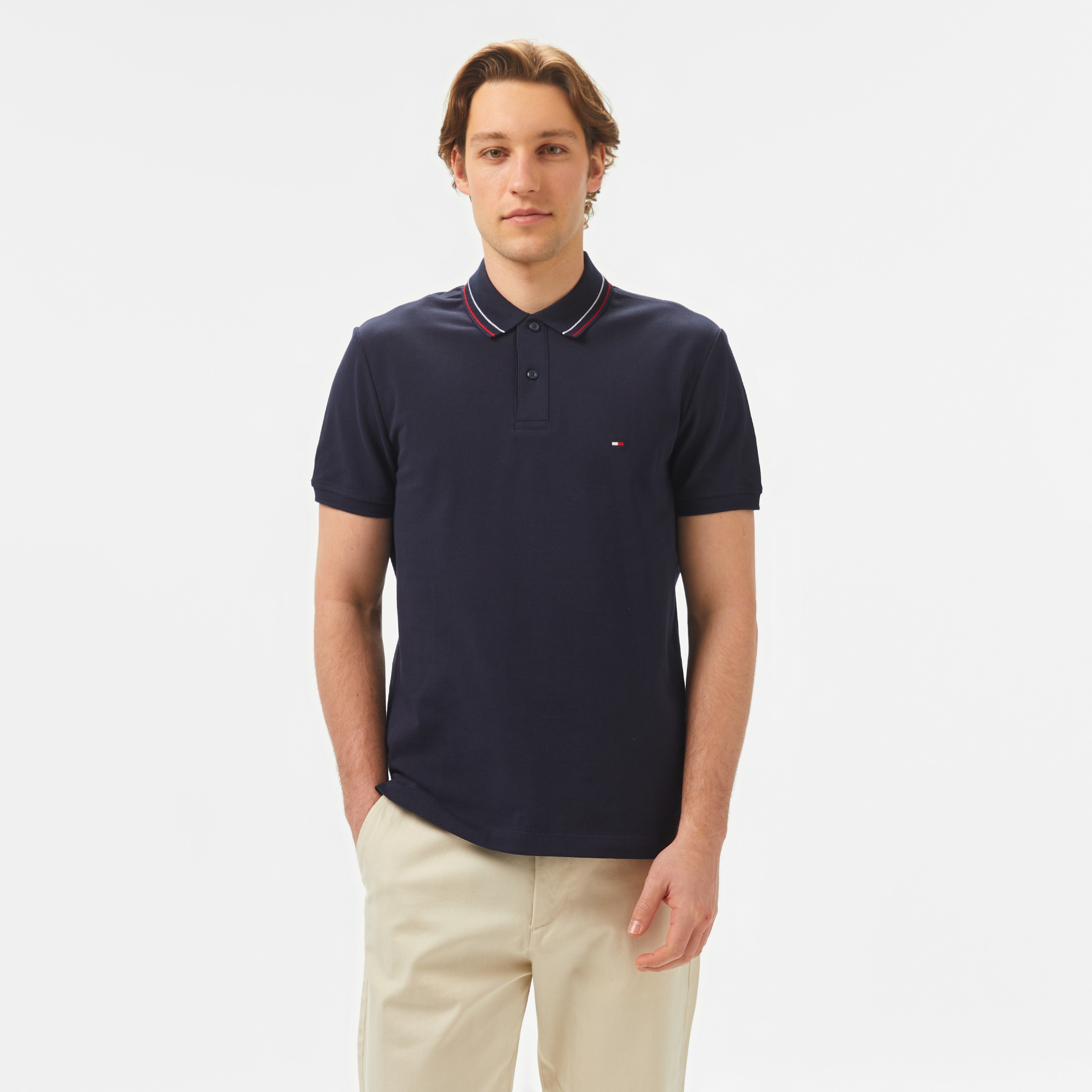 Tommy Hilfiger Placket Interest Reg Erkek Mavi Polo