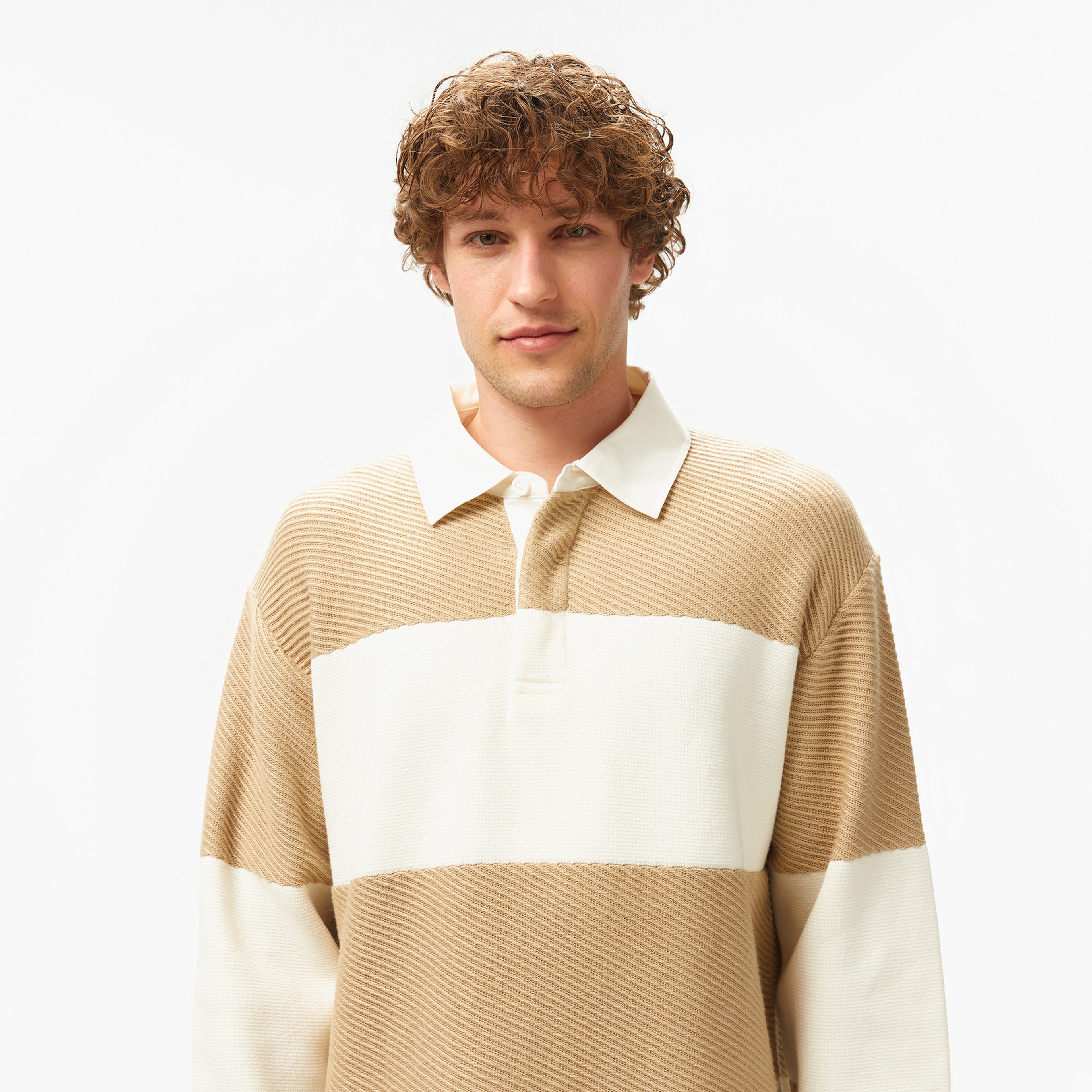 Tommy Hilfiger Knitted Striped Rugby Erkek Beyaz Kazak