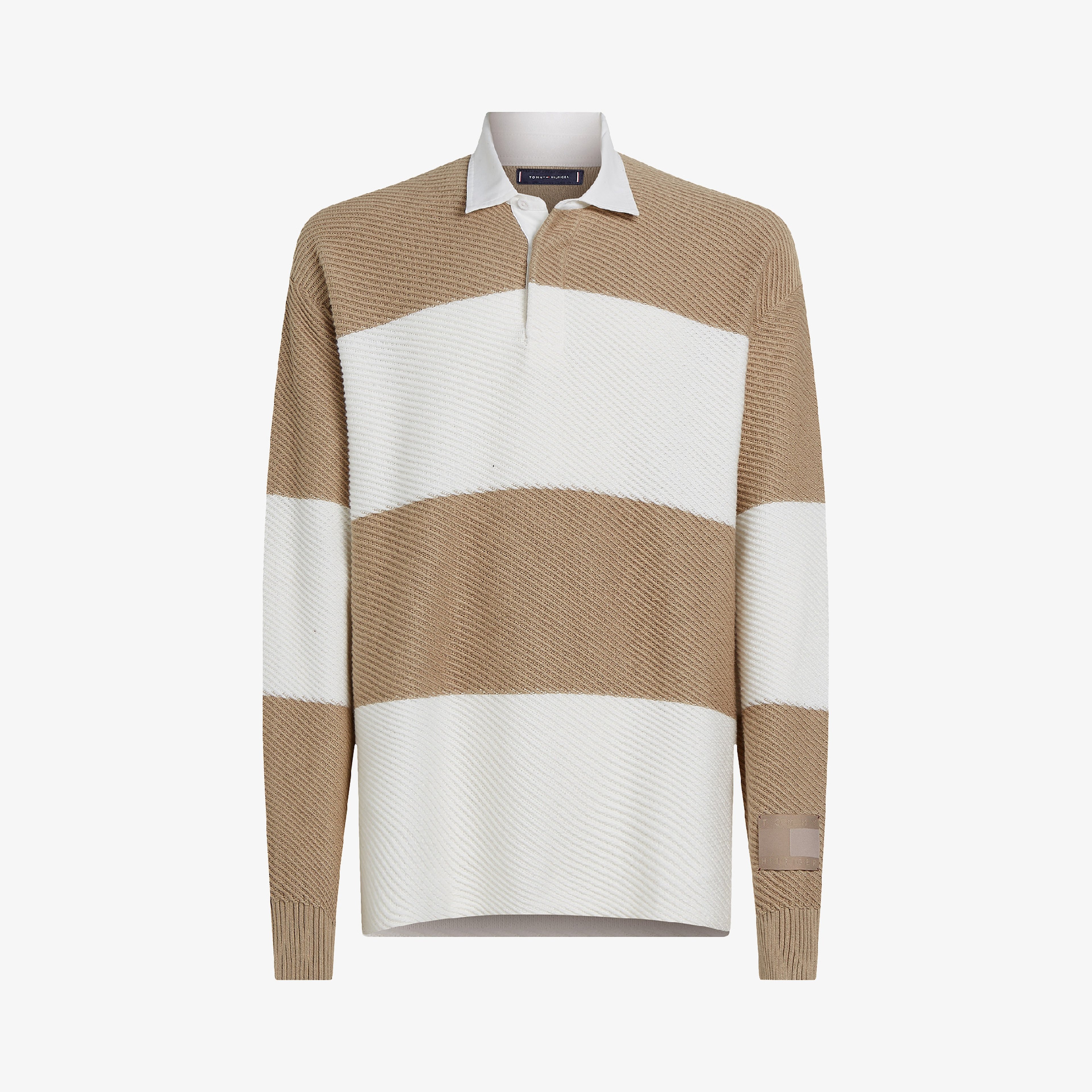 Tommy Hilfiger Knitted Striped Rugby Erkek Beyaz Kazak