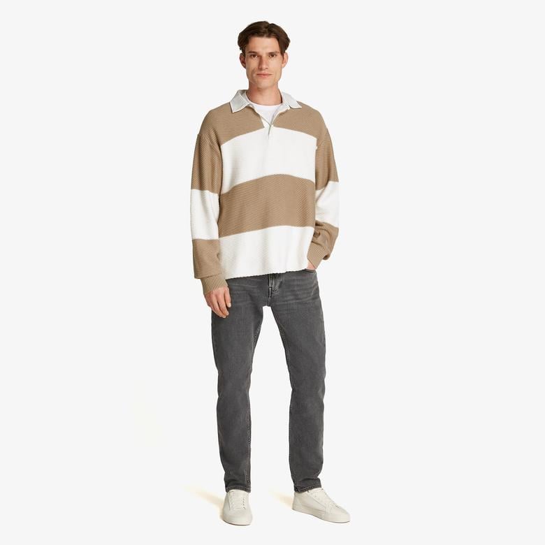 Tommy Hilfiger Knitted Striped Rugby Erkek Beyaz Kazak