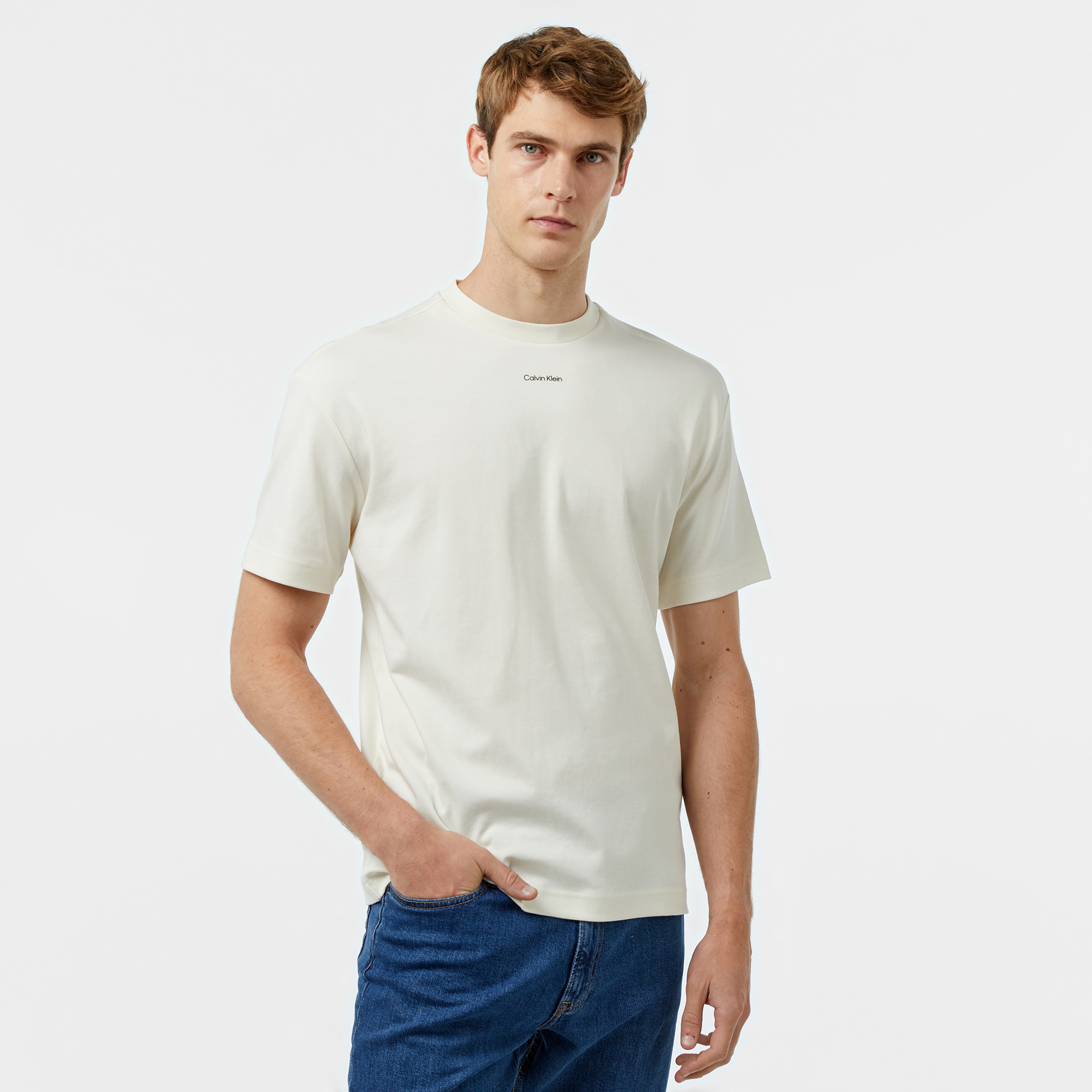 Calvin Klein Nano Logo Interlock Erkek Beyaz T-Shirt
