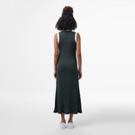 Kadın Flare Fit Kolsuz V Yaka Renk Bloklu Koyu Yeşil Elbise