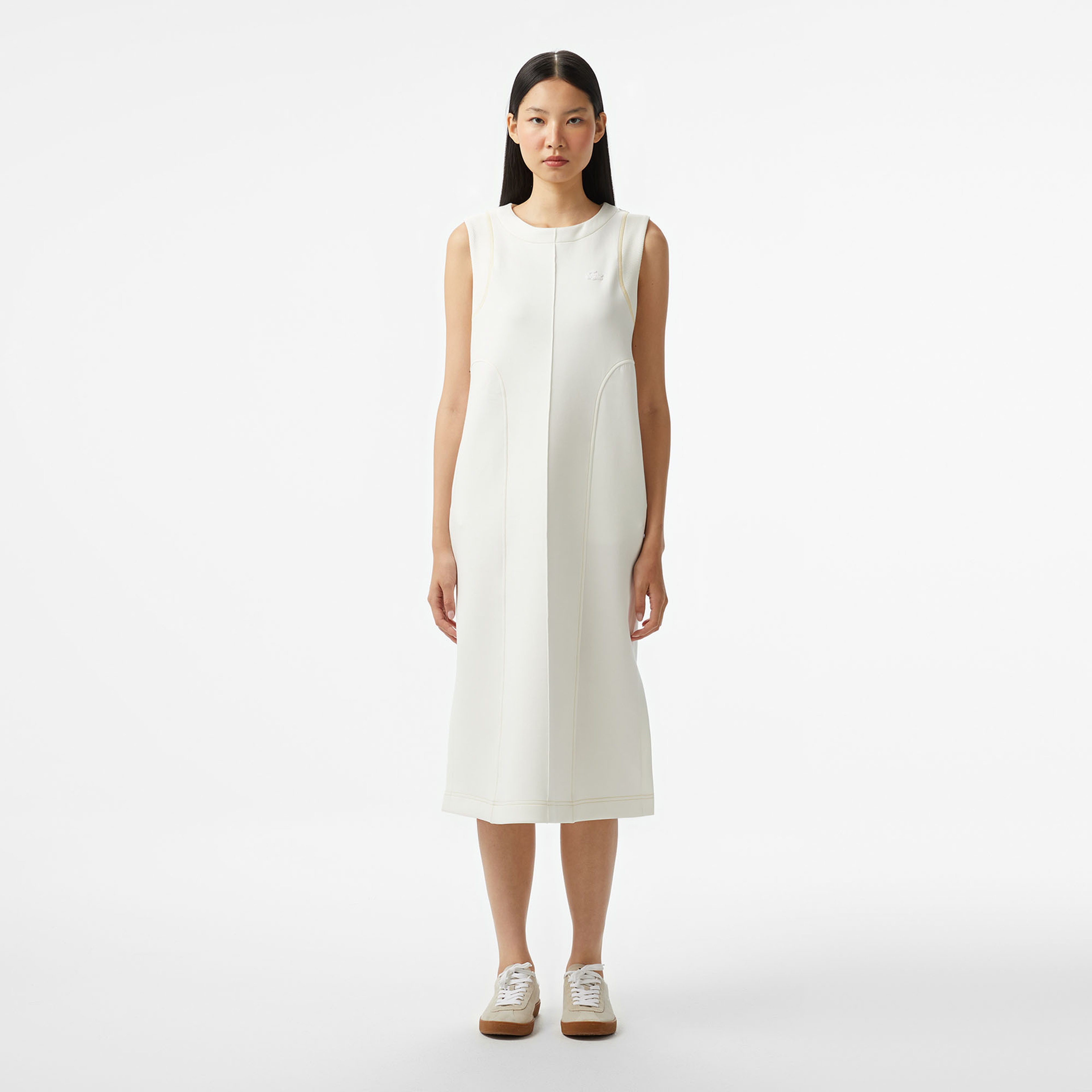 Kadın Relaxed Fit Kolsuz Bisiklet Yaka Beyaz Elbise