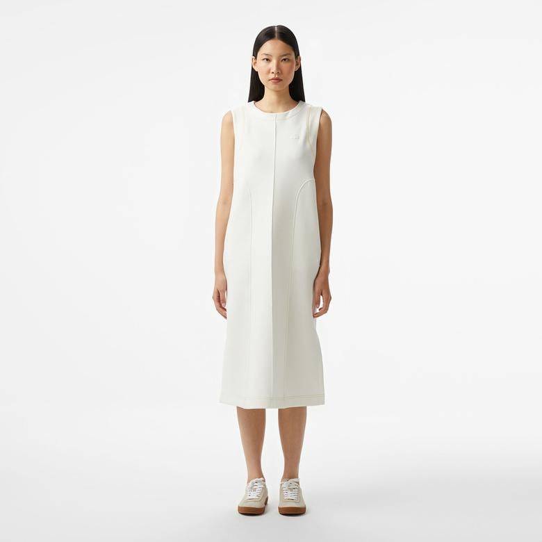 Kadın Relaxed Fit Kolsuz Bisiklet Yaka Beyaz Elbise