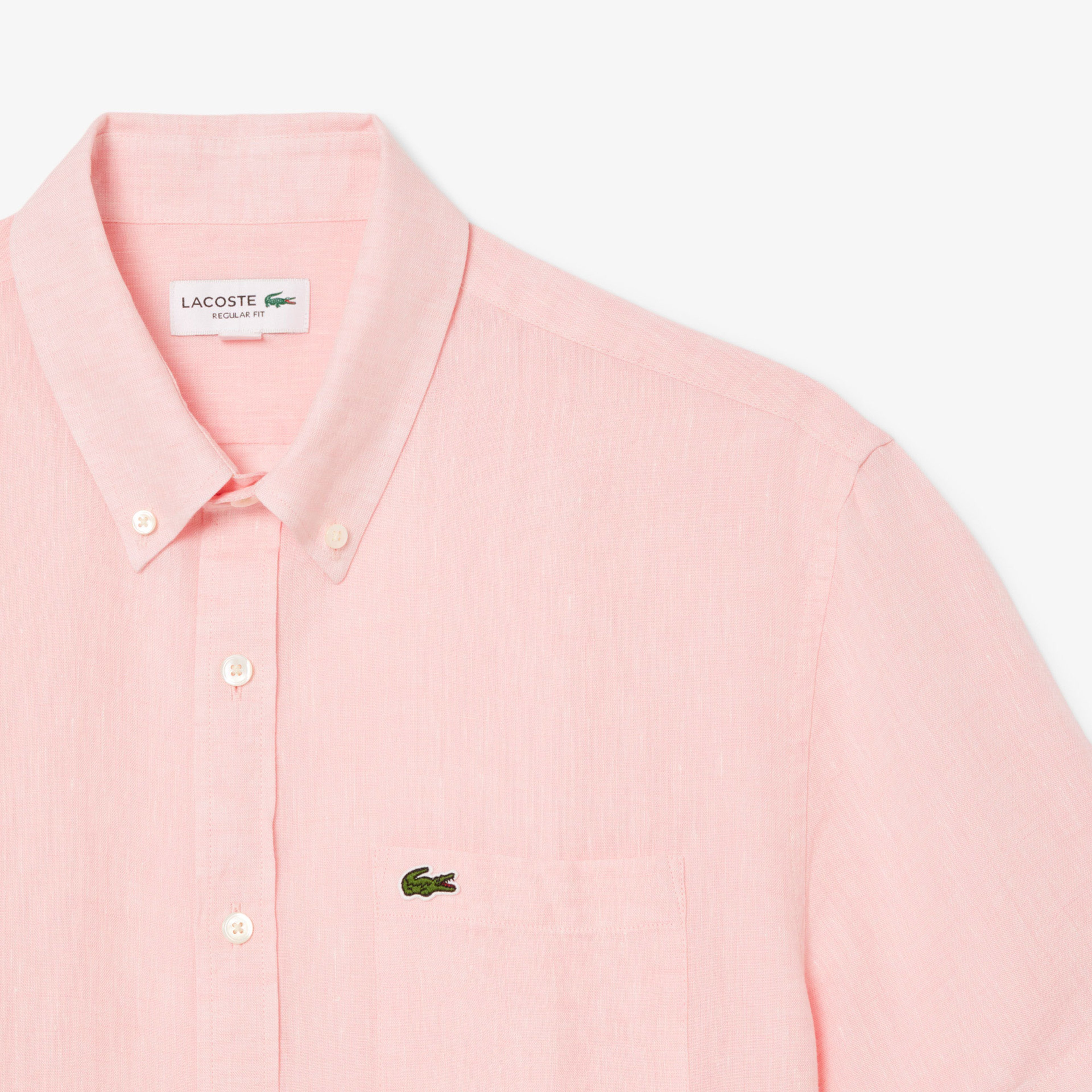 Lacoste Erkek Regular Fit Kısa Kollu Düğmeli Yaka Keten Açık Pembe Gömlek