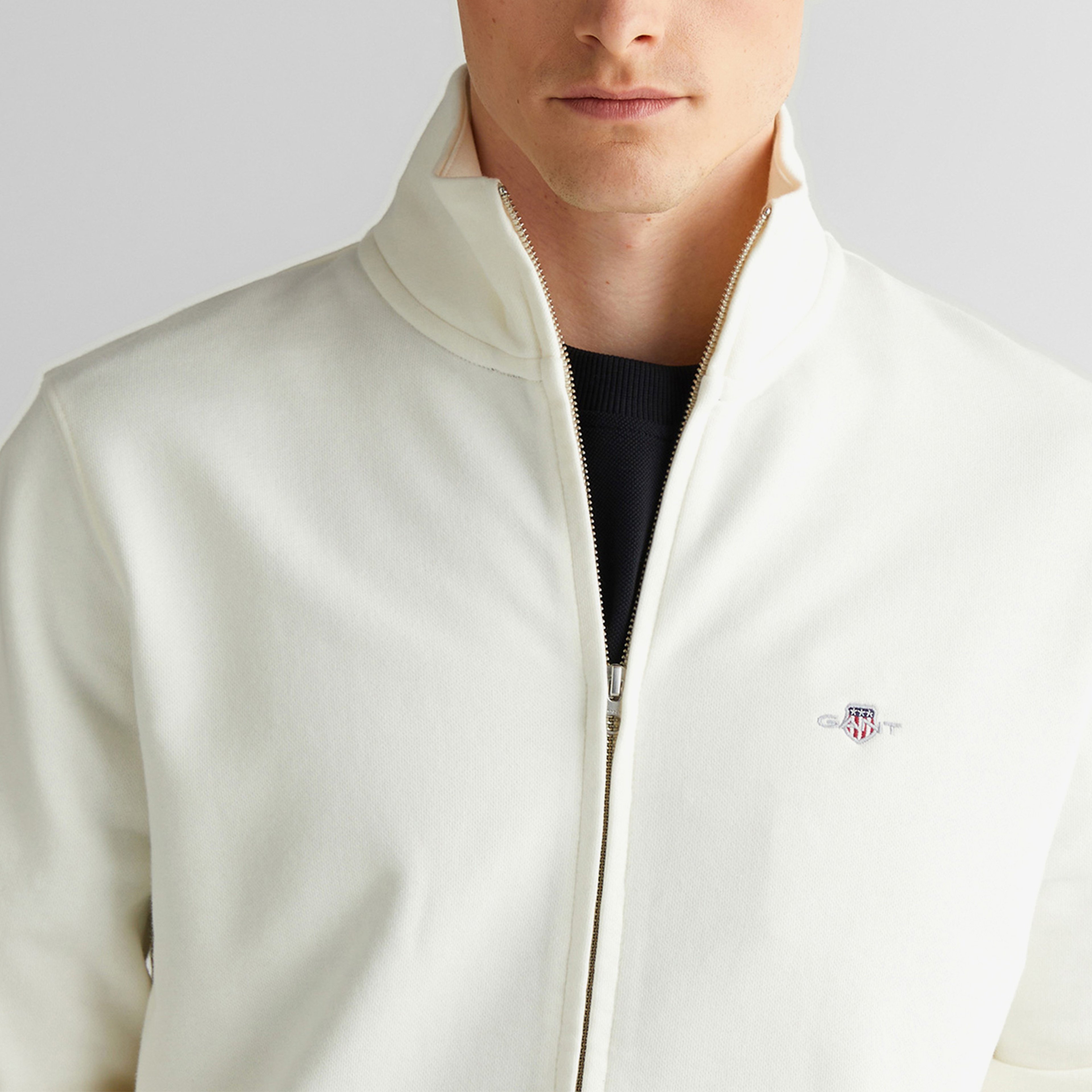GANT Erkek Beyaz Regular Fit Fermuarlı Sweatshirt