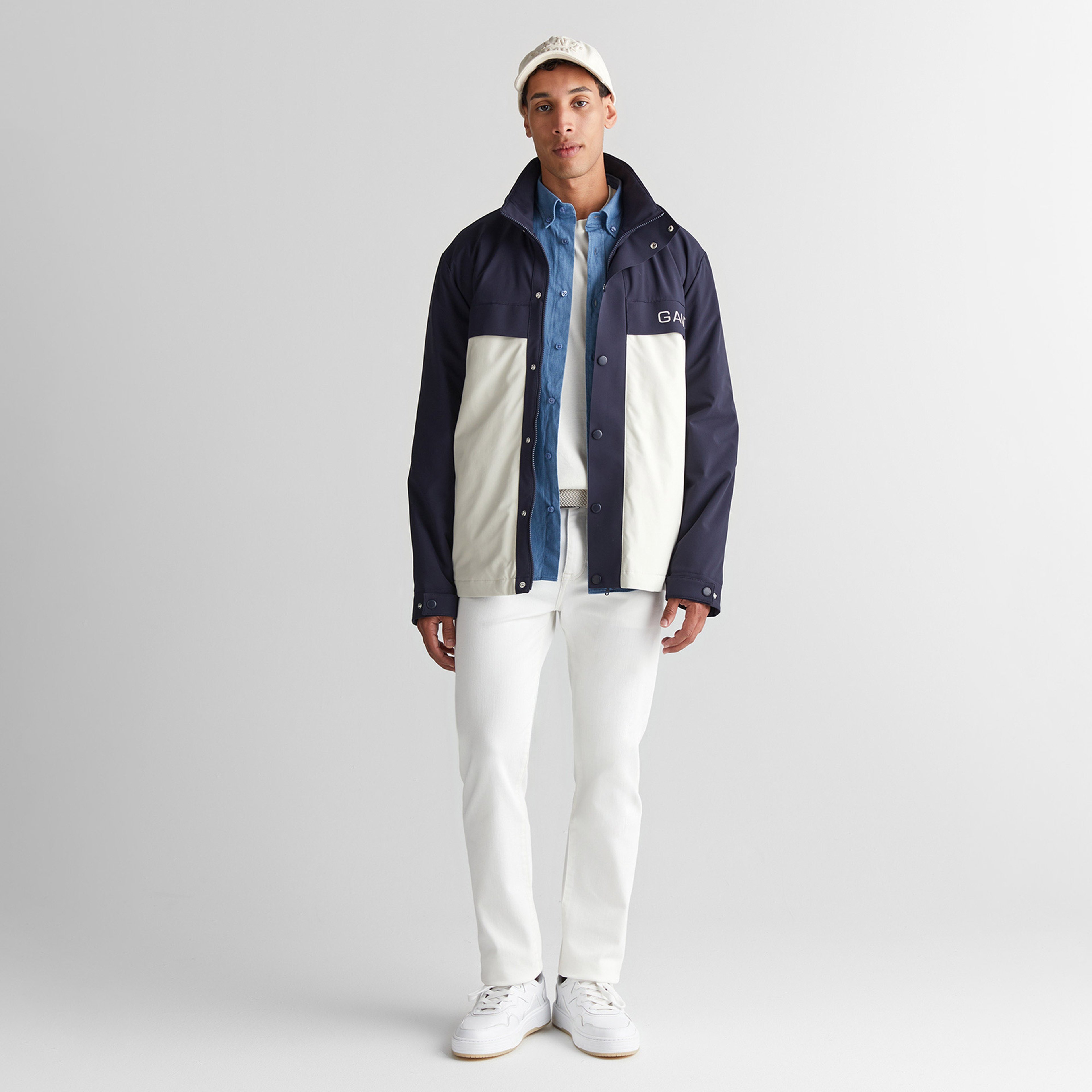 GANT Erkek Krem Regular Fit Dik Yaka Renk Bloklu Ceket