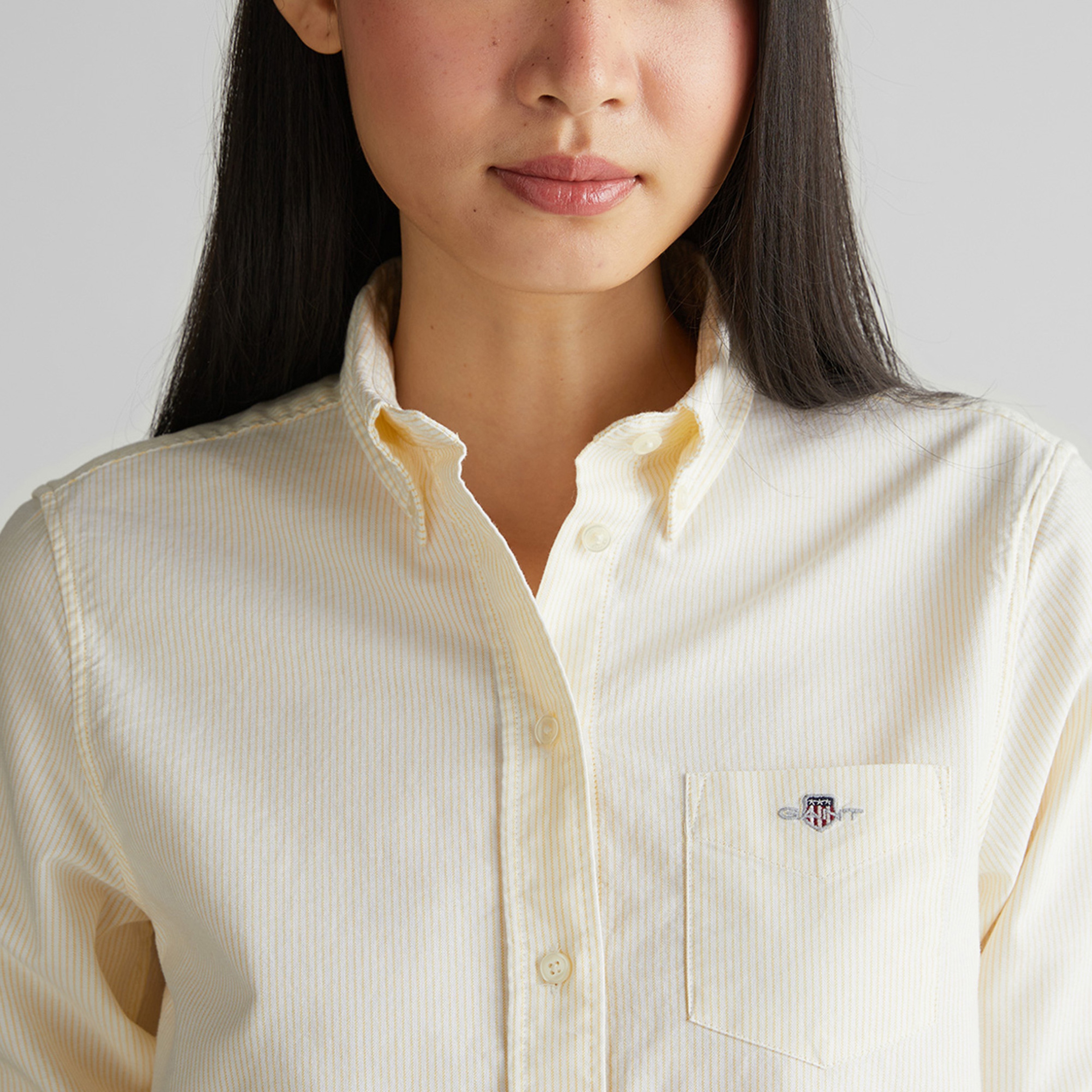 GANT Kadın Sarı Regular Fit Düğmeli Yaka Çizgili Gömlek
