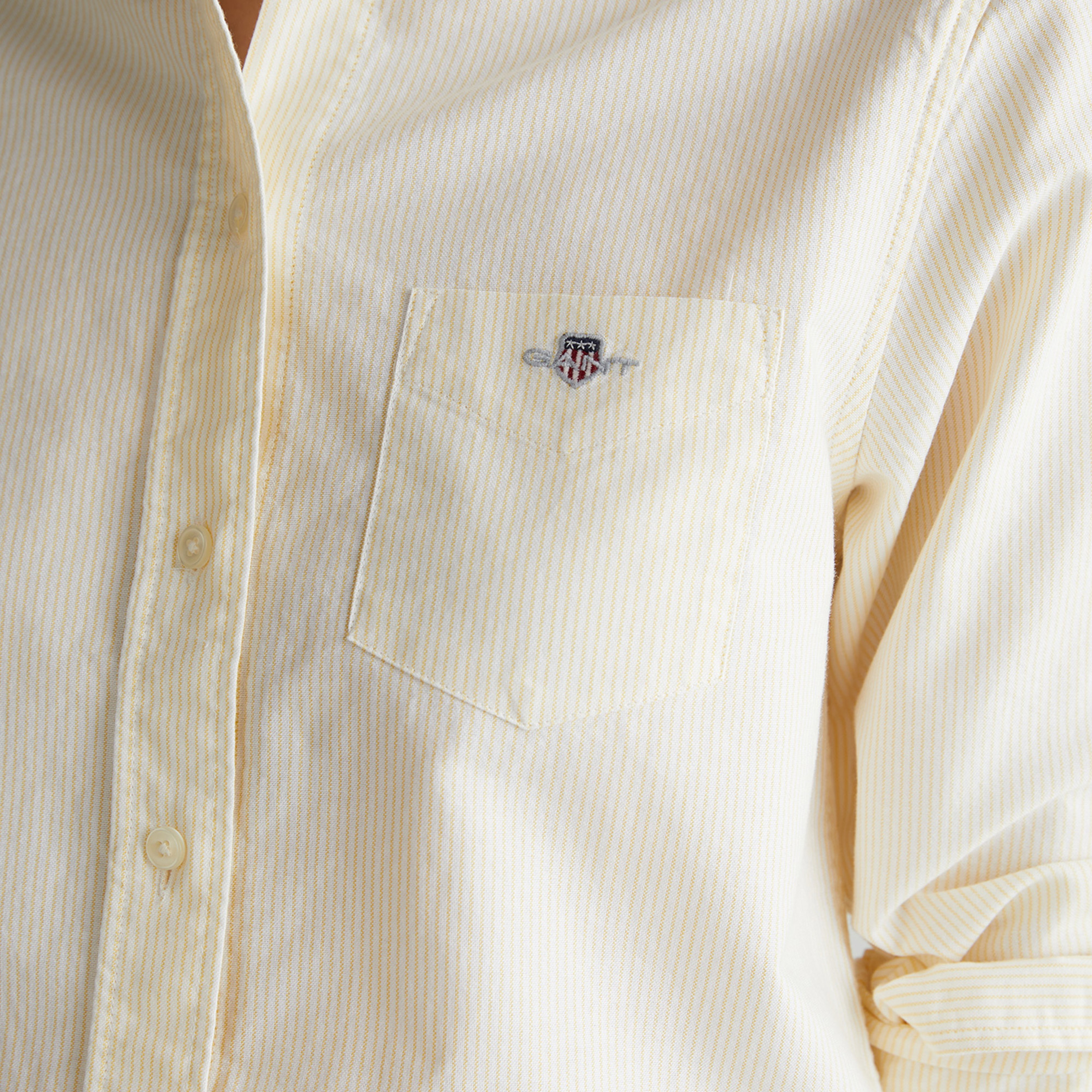 GANT Kadın Sarı Regular Fit Düğmeli Yaka Çizgili Gömlek