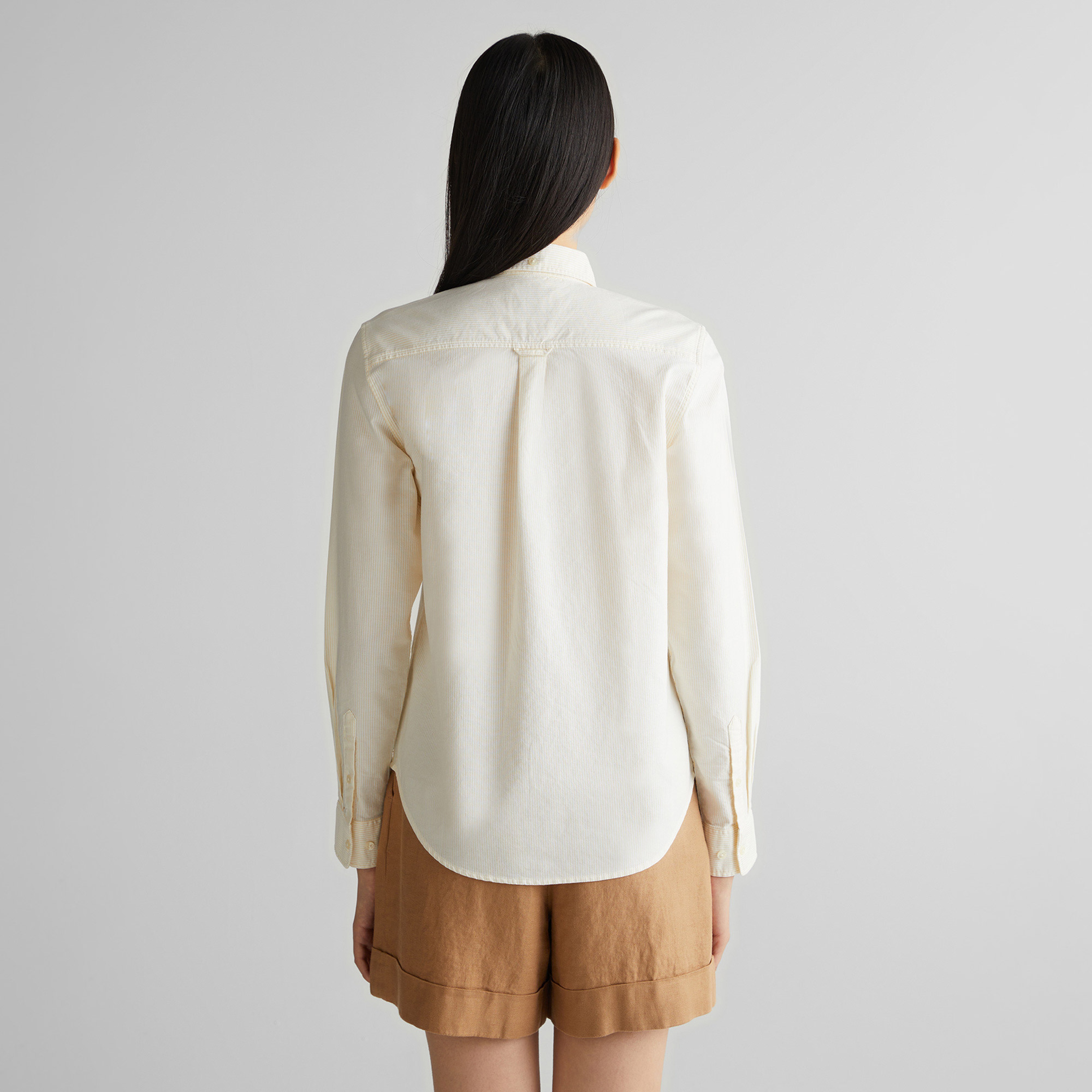 GANT Kadın Sarı Regular Fit Düğmeli Yaka Çizgili Gömlek